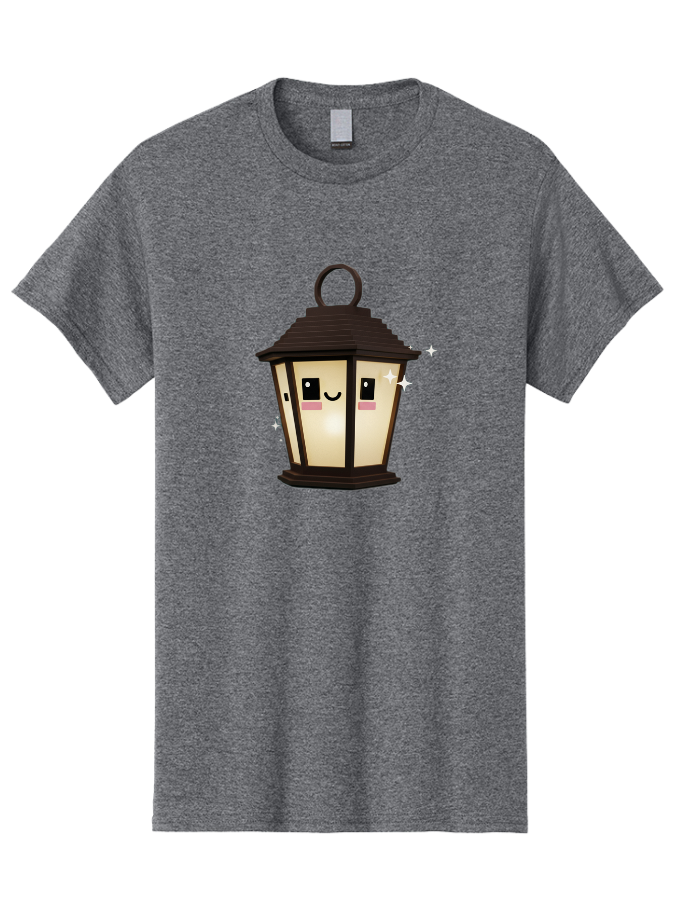 Cartoon-Lantern Men'S Graphic Tee, 100% Cotton, Comfortable Casual Summer Wear, Machine Washable, Cute Lantern, Smiling Face, Glowing Light, Magical Sparks, Kawaii Character, Charming Decoration, Happy Expression, Whimsical Design Bac792