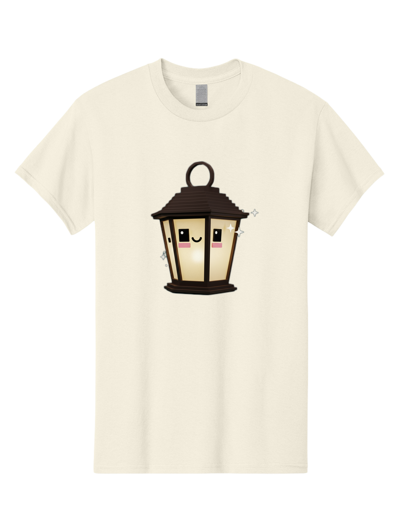 Cartoon-Lantern Men'S Graphic Tee, 100% Cotton, Comfortable Casual Summer Wear, Machine Washable, Cute Lantern, Smiling Face, Glowing Light, Magical Sparks, Kawaii Character, Charming Decoration, Happy Expression, Whimsical Design Bac792
