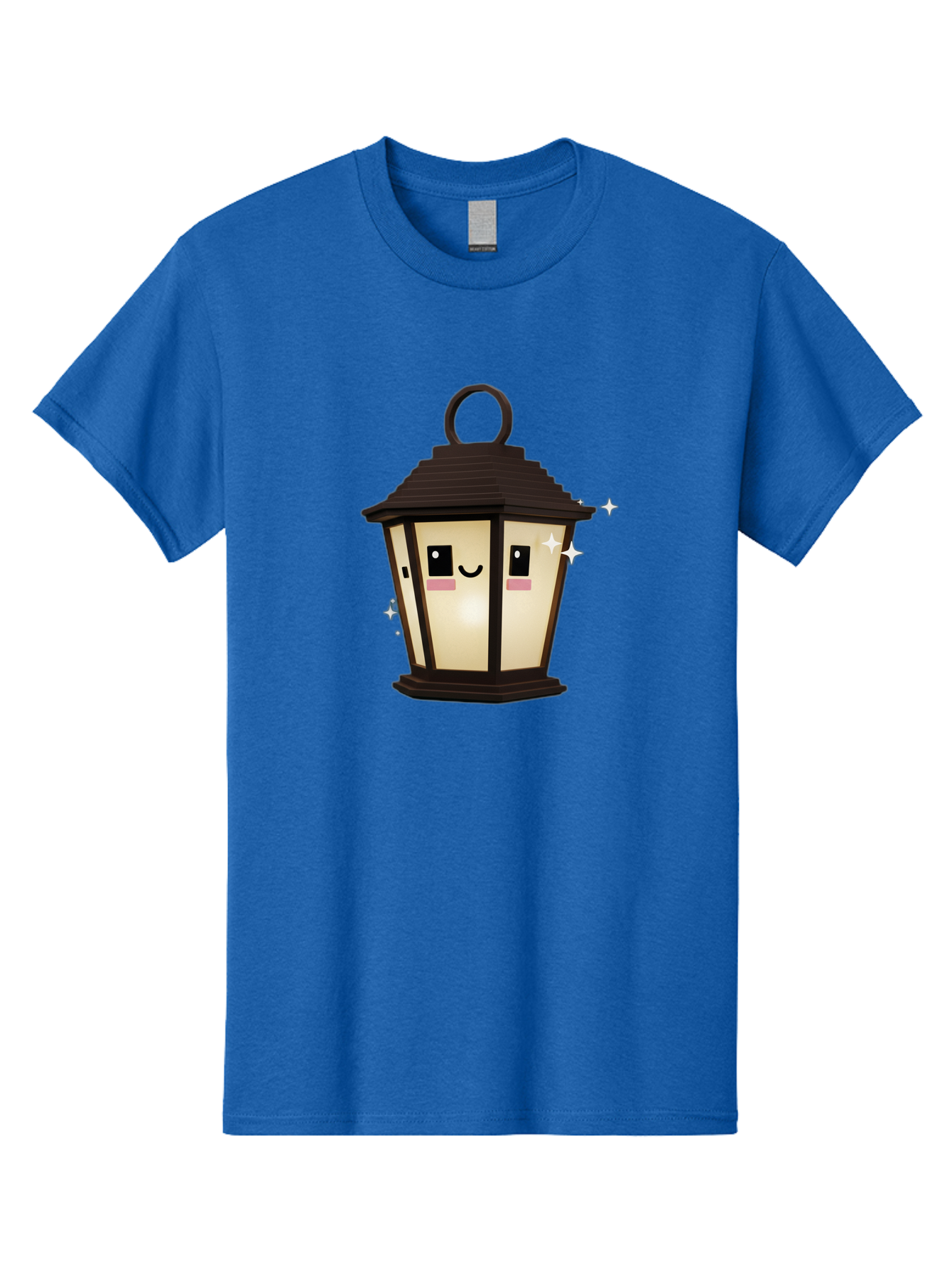 Cartoon-Lantern Men'S Graphic Tee, 100% Cotton, Comfortable Casual Summer Wear, Machine Washable, Cute Lantern, Smiling Face, Glowing Light, Magical Sparks, Kawaii Character, Charming Decoration, Happy Expression, Whimsical Design Bac792