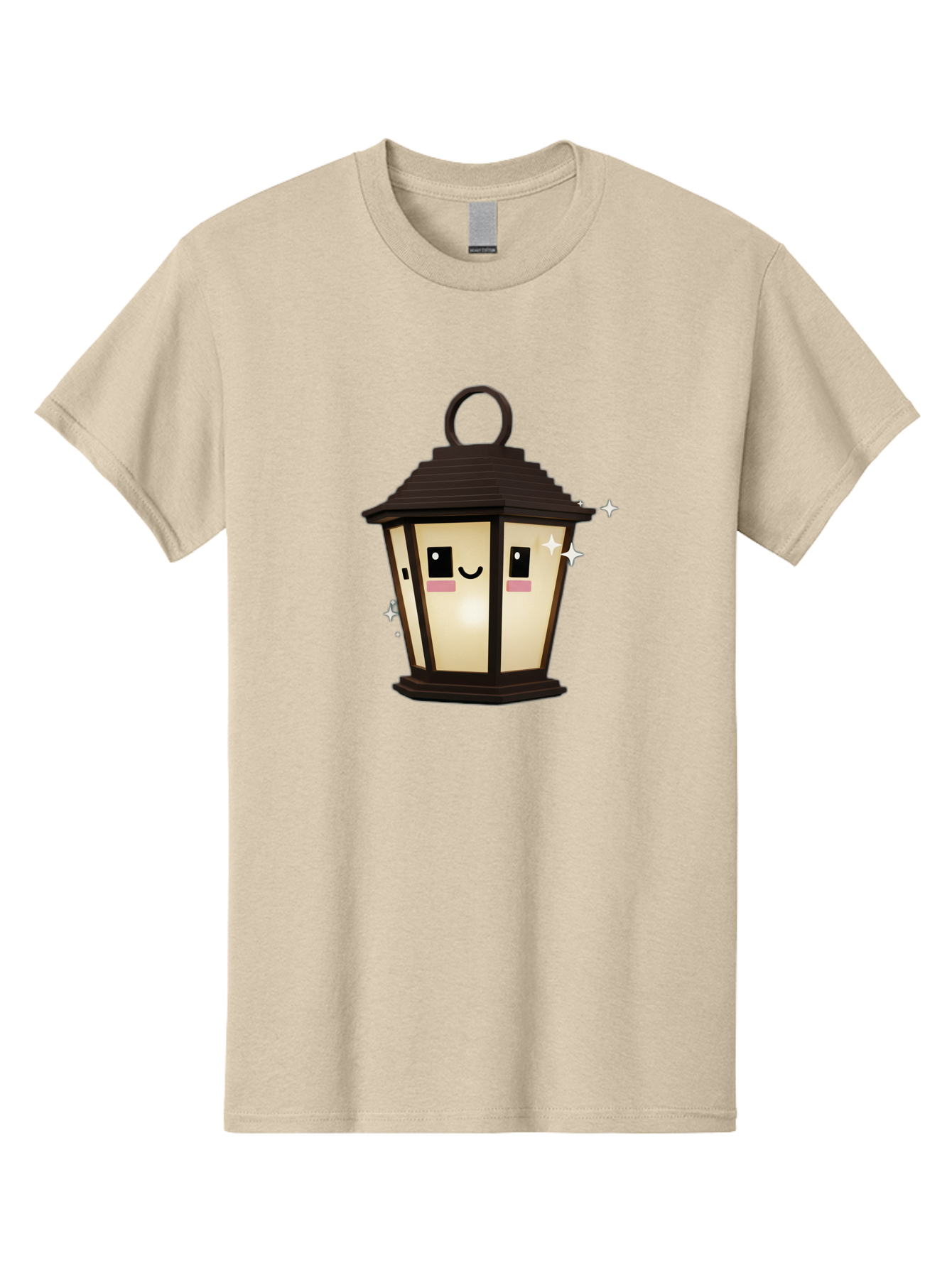 Cartoon-Lantern Men'S Graphic Tee, 100% Cotton, Comfortable Casual Summer Wear, Machine Washable, Cute Lantern, Smiling Face, Glowing Light, Magical Sparks, Kawaii Character, Charming Decoration, Happy Expression, Whimsical Design Bac792
