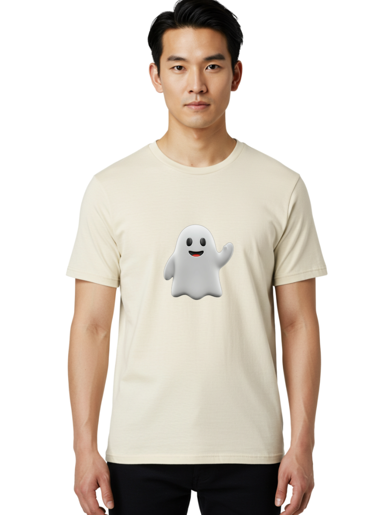 Casper-Ghost Men'S Graphic Tee, 100% Cotton, Comfortable Casual Summer Wear, Machine Washable, Smiling Ghost, Friendly Ghost, Cartoon Character, Happy Face, Waving Gesture, Halloween Spirit, Spooky Friendly, Digital Illustration, 3D Rendering Bac794