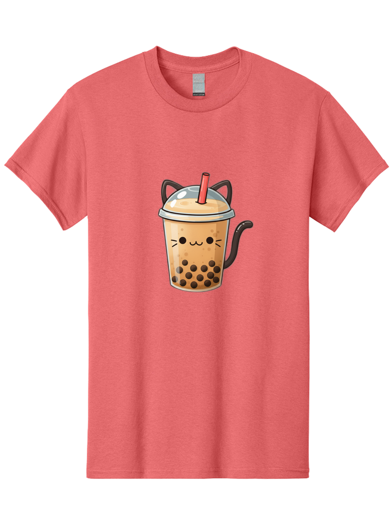 Cat-Bubble-Tea Men'S Graphic Tee, 100% Cotton, Comfortable Casual Summer Wear, Machine Washable, Boba Tea, Bubble Tea, Kawaii Cat, Cute Cat Face, Milk Tea, Tapioca Pearls, Adorable Design, Cartoon Style, Cat Ears, Straw, Bac798