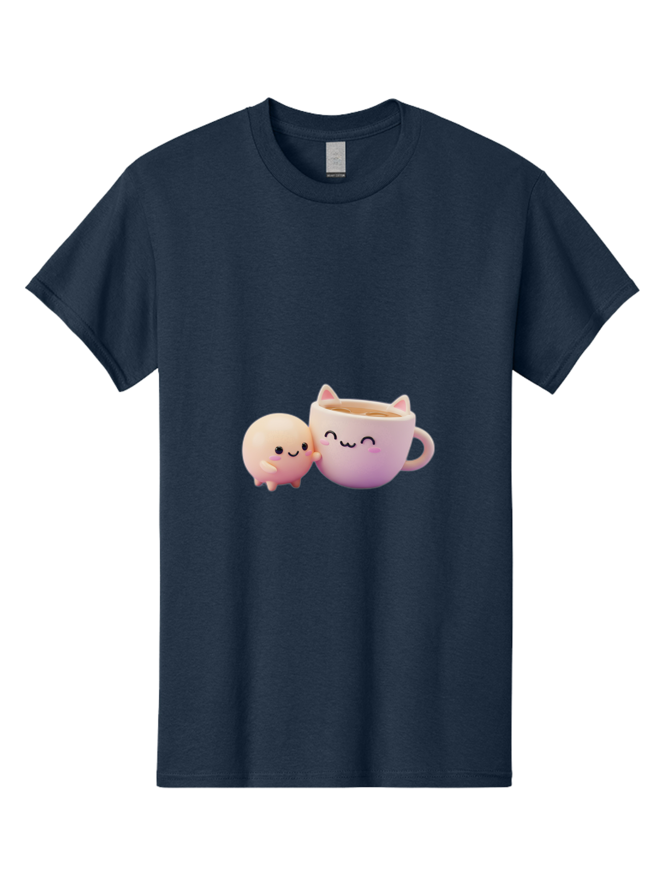Cat-Face-Mug Men'S Graphic Tee, 100% Cotton, Comfortable Casual Summer Wear, Machine Washable, Cute Cartoon Character, Smiling Face, Pink Pastel Colors, Adorable Cat Mug, Kawaii Culture, Coffee Break, Fun Accessories, Playful Design, Bac799