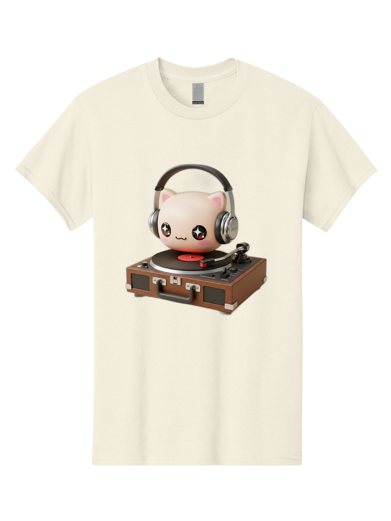 Cat-Headphones-Dj Men'S Graphic Tee, 100% Cotton, Comfortable Casual Summer Wear, Machine Washable, Cute Cat Head, Record Player, Vinyl Record, Headphones, Music Lover, Dj Cat, Retro Style, Nostalgic Vibe, Kawaii Culture, Cartoon Character Bac800