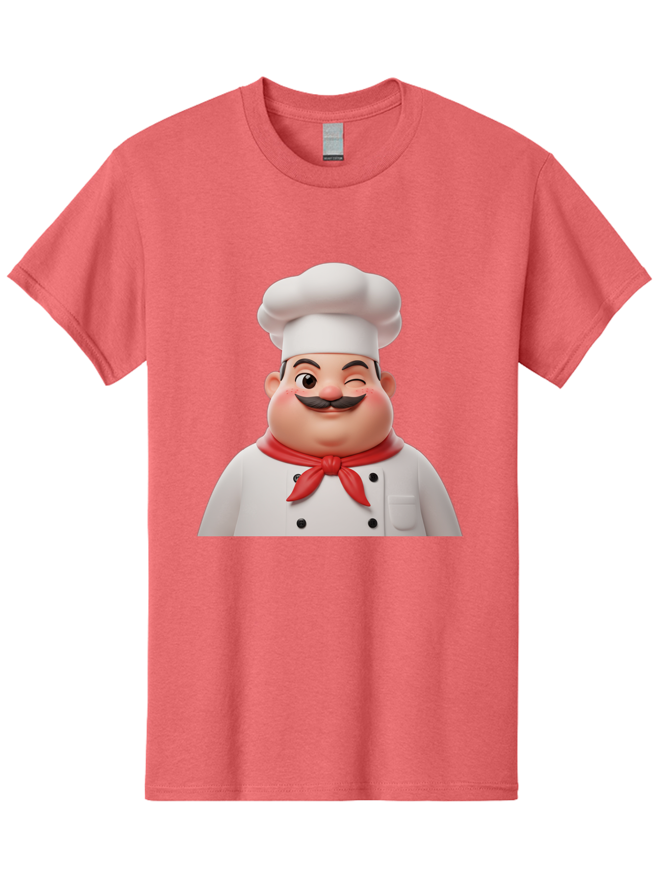 Chef-1 Men'S Graphic Tee, 100% Cotton, Comfortable Casual Summer Wear, Machine Washable, Cartoon Chef, White Hat, Red Neckerchief, Black Moustache, Smiling Face, Chef'S Uniform, Culinary Arts, Kitchen Staff, Friendly Demeanor Bac804