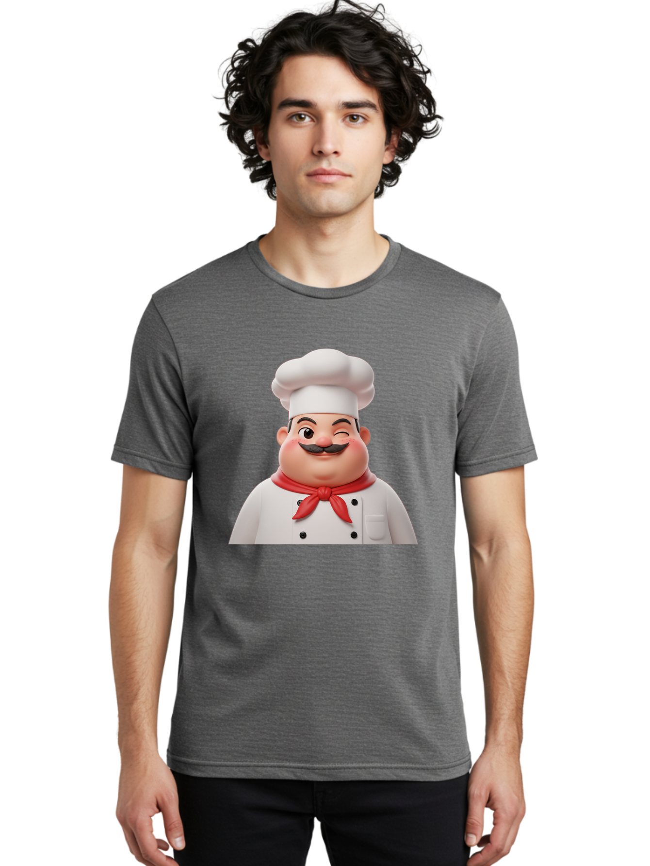 Chef-1 Men'S Graphic Tee, 100% Cotton, Comfortable Casual Summer Wear, Machine Washable, Cartoon Chef, White Hat, Red Neckerchief, Black Moustache, Smiling Face, Chef'S Uniform, Culinary Arts, Kitchen Staff, Friendly Demeanor Bac804