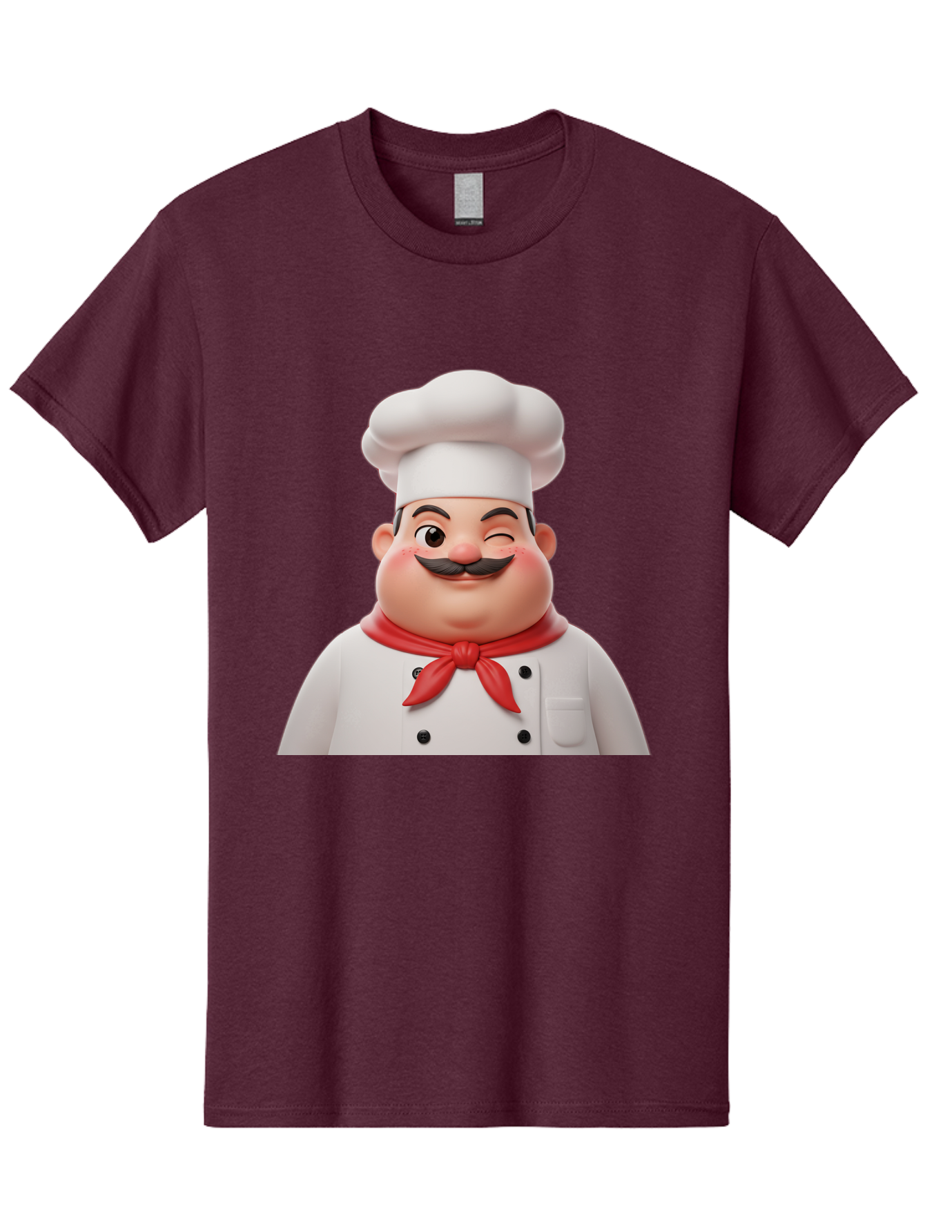 Chef-1 Men'S Graphic Tee, 100% Cotton, Comfortable Casual Summer Wear, Machine Washable, Cartoon Chef, White Hat, Red Neckerchief, Black Moustache, Smiling Face, Chef'S Uniform, Culinary Arts, Kitchen Staff, Friendly Demeanor Bac804