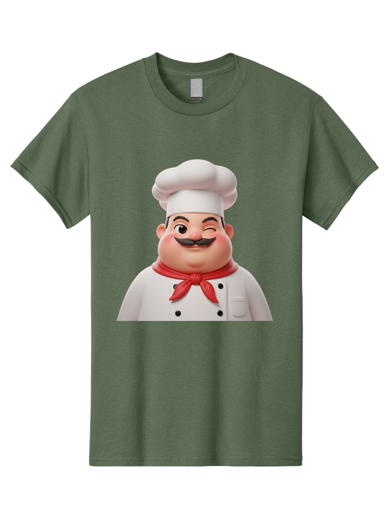 Chef-1 Men'S Graphic Tee, 100% Cotton, Comfortable Casual Summer Wear, Machine Washable, Cartoon Chef, White Hat, Red Neckerchief, Black Moustache, Smiling Face, Chef'S Uniform, Culinary Arts, Kitchen Staff, Friendly Demeanor Bac804