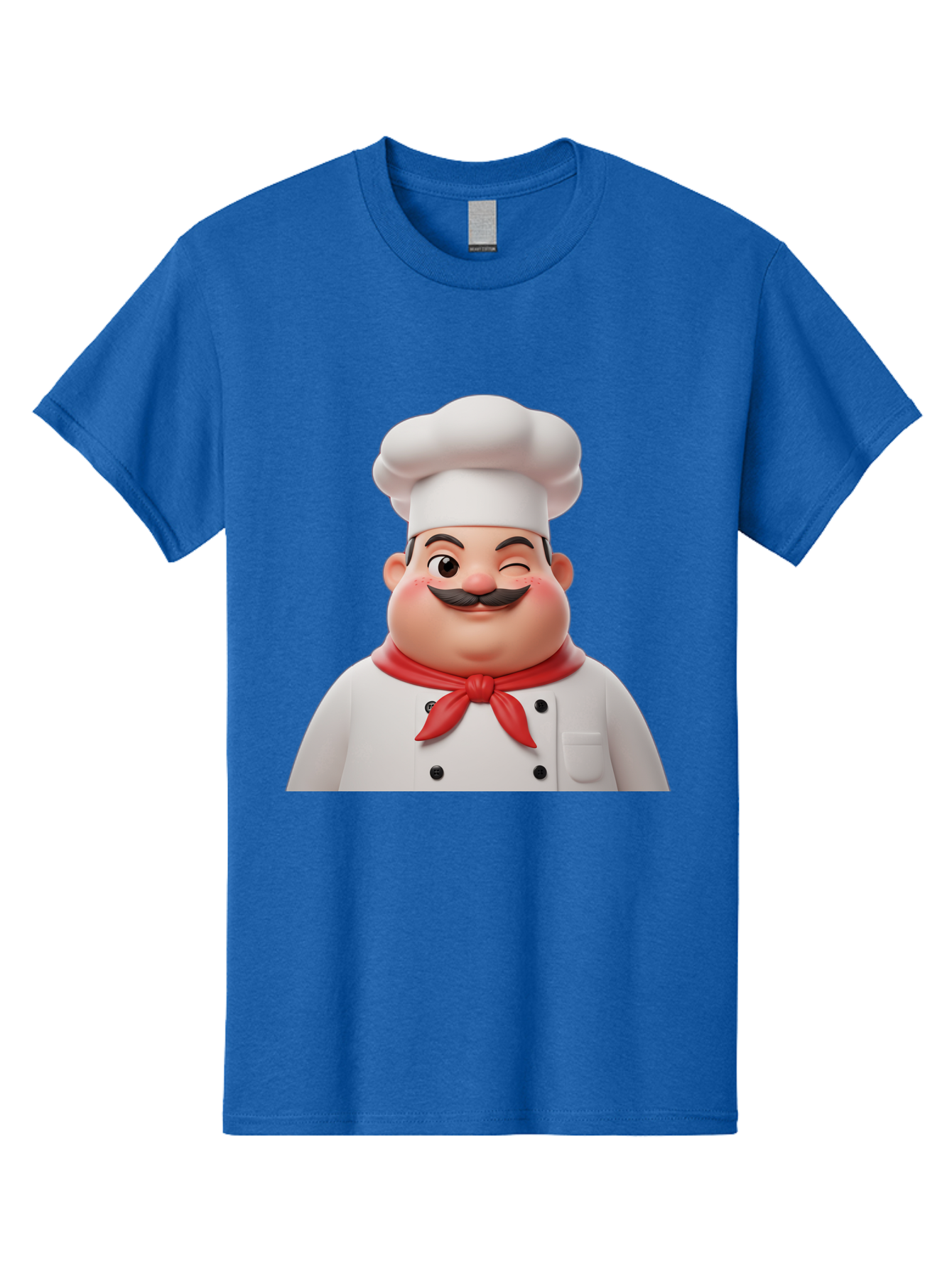 Chef-1 Men'S Graphic Tee, 100% Cotton, Comfortable Casual Summer Wear, Machine Washable, Cartoon Chef, White Hat, Red Neckerchief, Black Moustache, Smiling Face, Chef'S Uniform, Culinary Arts, Kitchen Staff, Friendly Demeanor Bac804