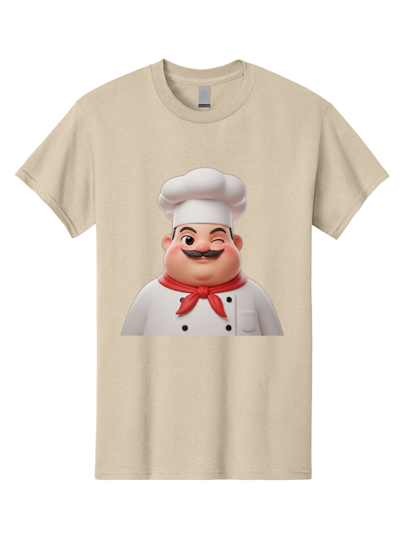 Chef-1 Men'S Graphic Tee, 100% Cotton, Comfortable Casual Summer Wear, Machine Washable, Cartoon Chef, White Hat, Red Neckerchief, Black Moustache, Smiling Face, Chef'S Uniform, Culinary Arts, Kitchen Staff, Friendly Demeanor Bac804