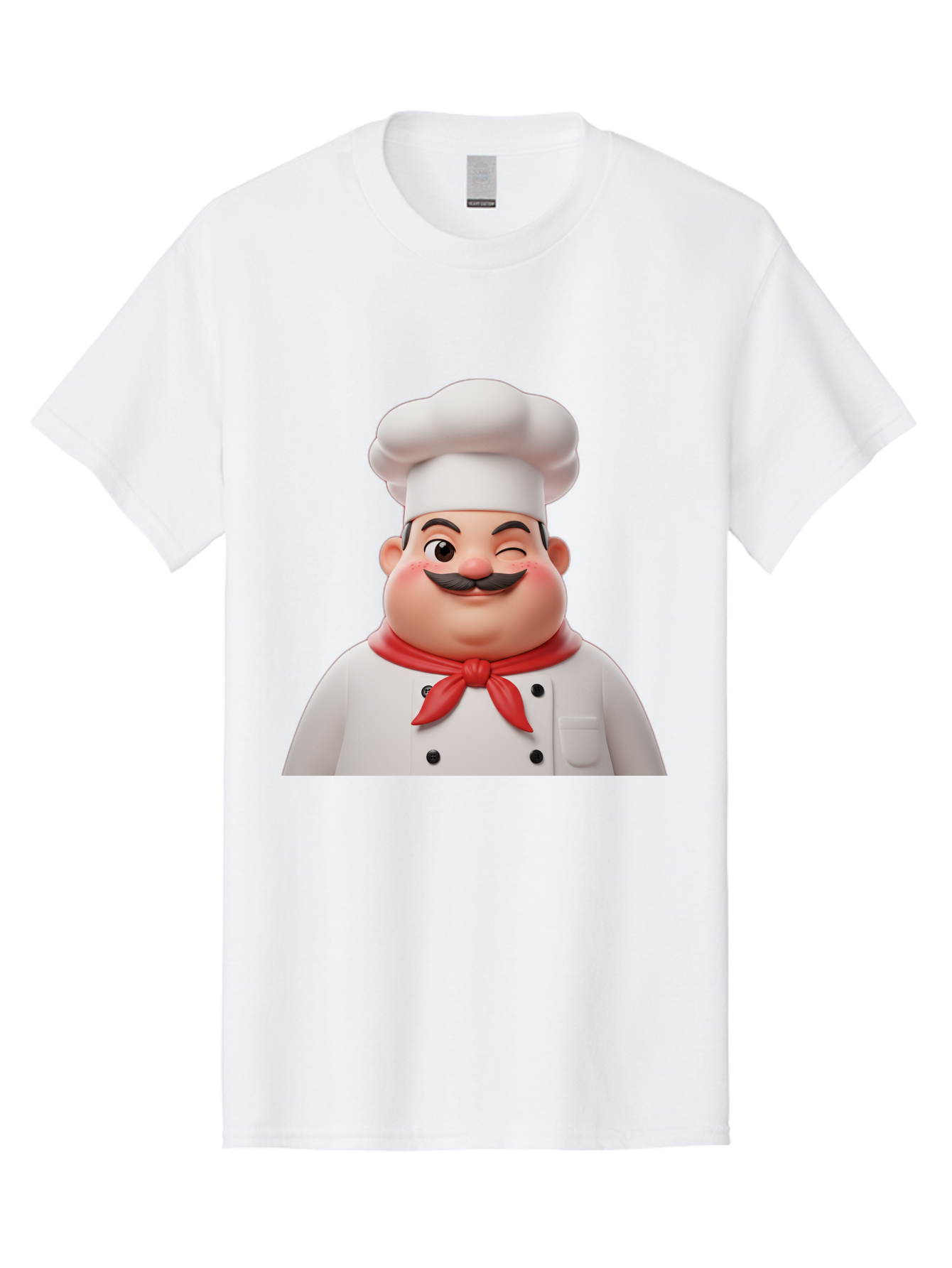 Chef-1 Men'S Graphic Tee, 100% Cotton, Comfortable Casual Summer Wear, Machine Washable, Cartoon Chef, White Hat, Red Neckerchief, Black Moustache, Smiling Face, Chef'S Uniform, Culinary Arts, Kitchen Staff, Friendly Demeanor Bac804