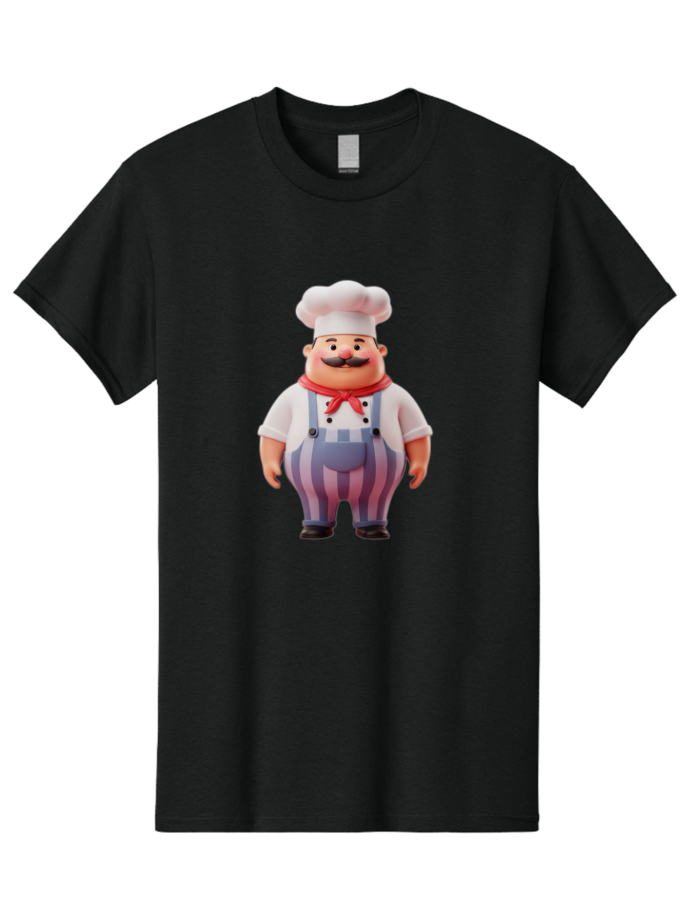 Chef-2 Men'S Graphic Tee, 100% Cotton, Comfortable Casual Summer Wear, Machine Washable, Cartoon Chef, 3D Character, Chef'S Hat, Red Bandana, Striped Overalls, Mustache, Cooking Personality, Culinary Art, Foodie Character, Cartoon Mascot, Bac805