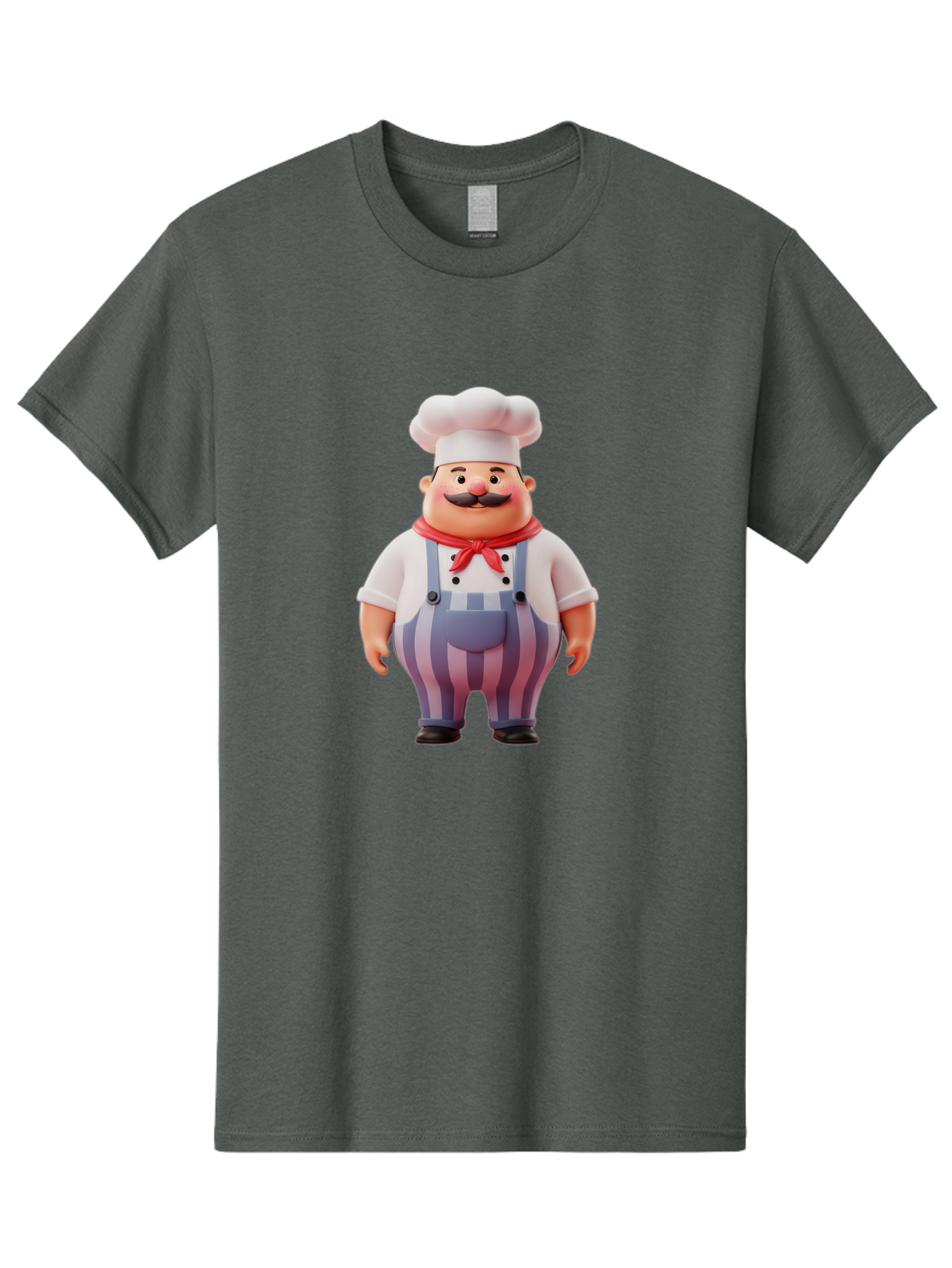 Chef-2 Men'S Graphic Tee, 100% Cotton, Comfortable Casual Summer Wear, Machine Washable, Cartoon Chef, 3D Character, Chef'S Hat, Red Bandana, Striped Overalls, Mustache, Cooking Personality, Culinary Art, Foodie Character, Cartoon Mascot, Bac805