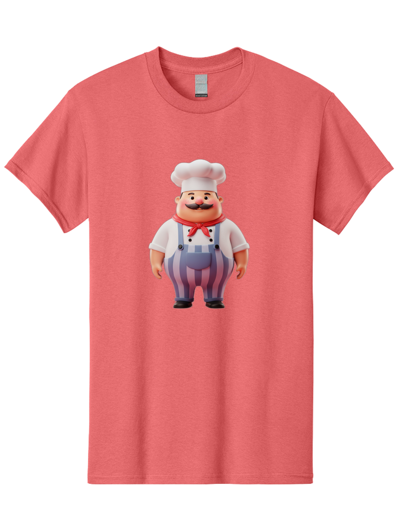 Chef-2 Men'S Graphic Tee, 100% Cotton, Comfortable Casual Summer Wear, Machine Washable, Cartoon Chef, 3D Character, Chef'S Hat, Red Bandana, Striped Overalls, Mustache, Cooking Personality, Culinary Art, Foodie Character, Cartoon Mascot, Bac805