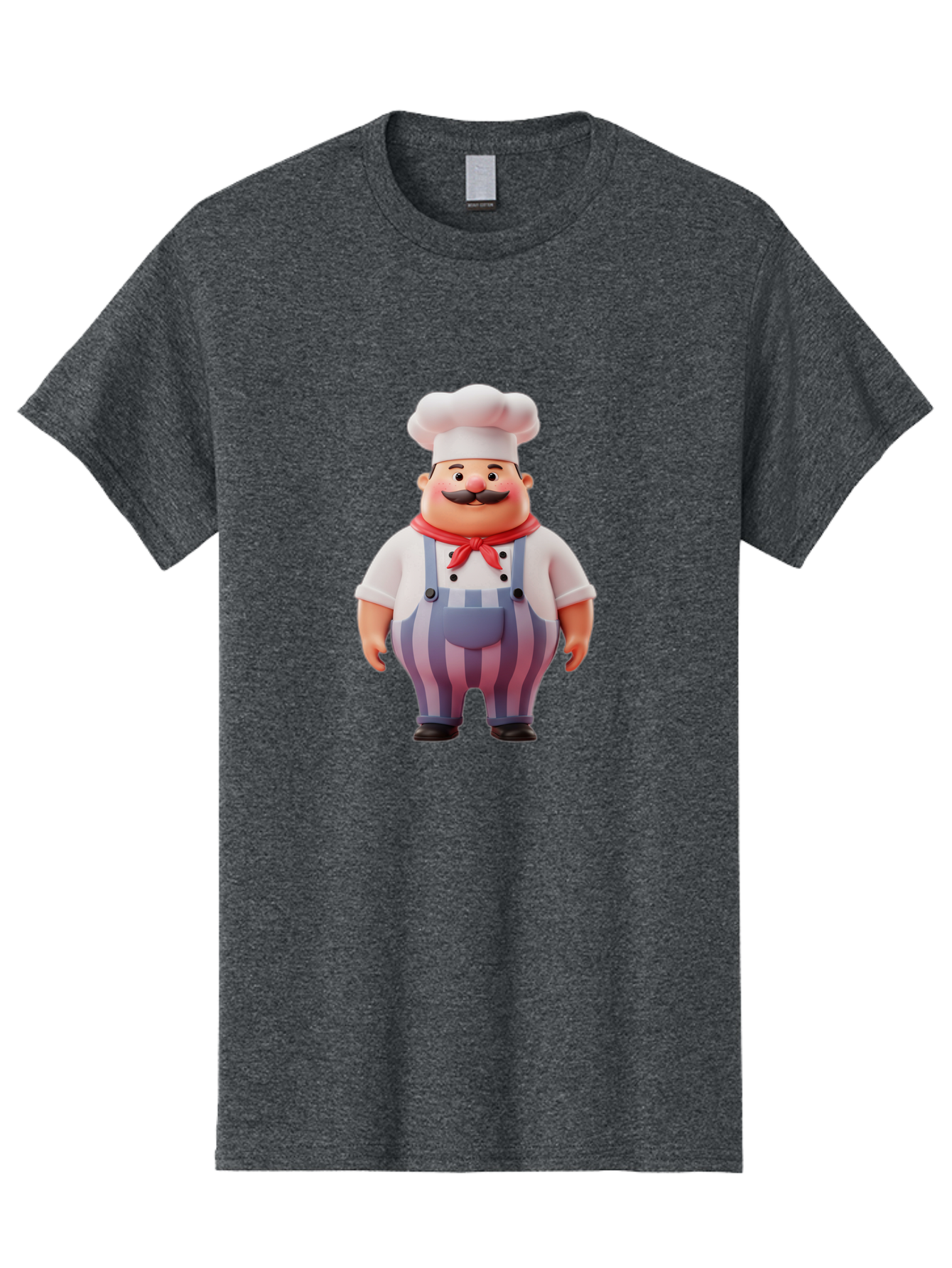 Chef-2 Men'S Graphic Tee, 100% Cotton, Comfortable Casual Summer Wear, Machine Washable, Cartoon Chef, 3D Character, Chef'S Hat, Red Bandana, Striped Overalls, Mustache, Cooking Personality, Culinary Art, Foodie Character, Cartoon Mascot, Bac805