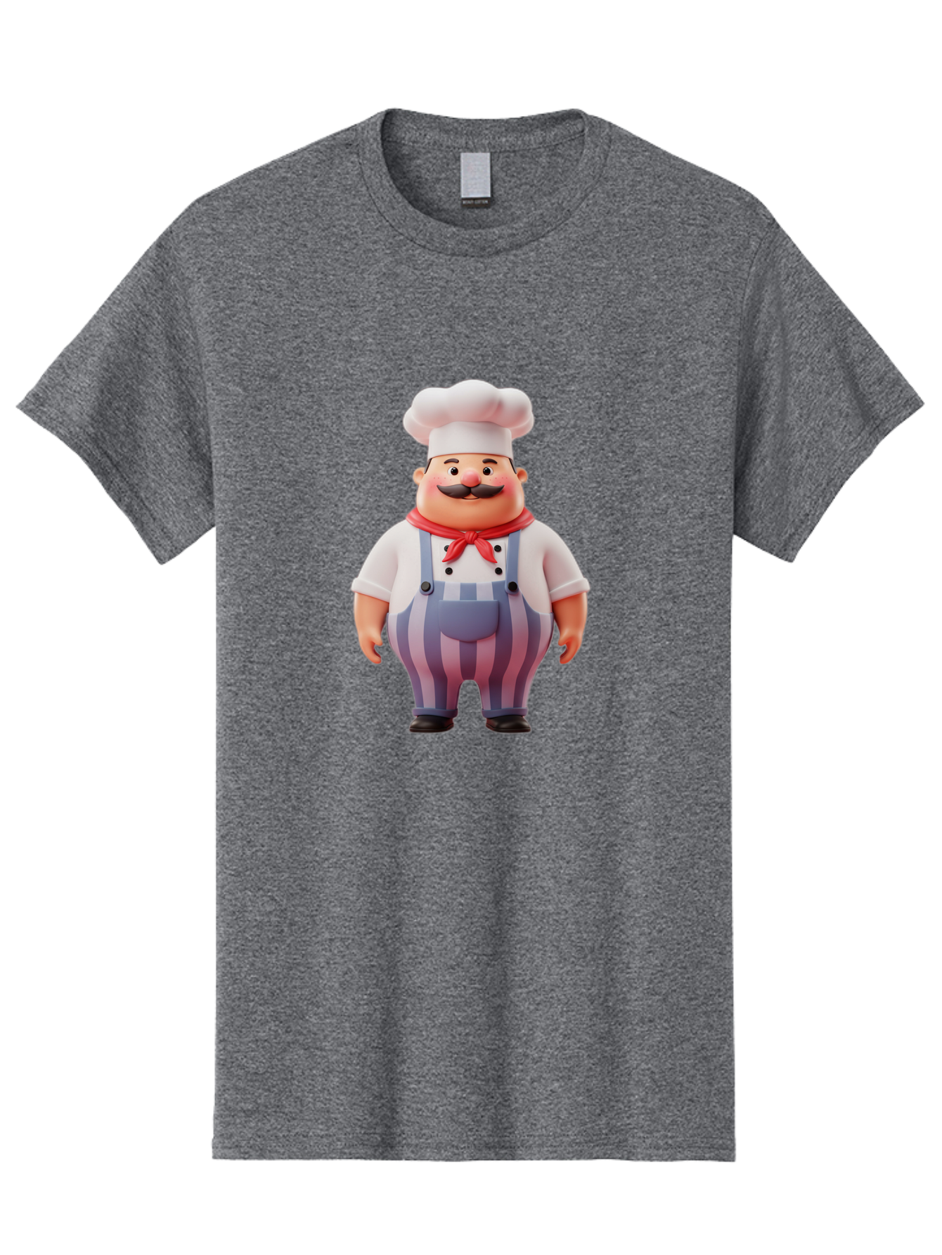 Chef-2 Men'S Graphic Tee, 100% Cotton, Comfortable Casual Summer Wear, Machine Washable, Cartoon Chef, 3D Character, Chef'S Hat, Red Bandana, Striped Overalls, Mustache, Cooking Personality, Culinary Art, Foodie Character, Cartoon Mascot, Bac805