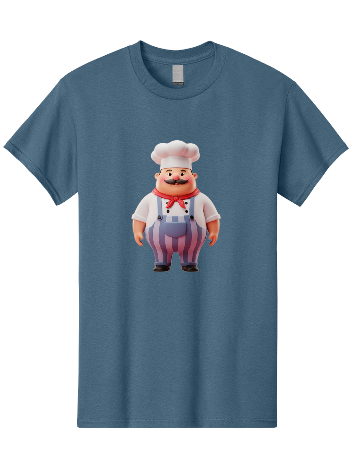 Chef-2 Men'S Graphic Tee, 100% Cotton, Comfortable Casual Summer Wear, Machine Washable, Cartoon Chef, 3D Character, Chef'S Hat, Red Bandana, Striped Overalls, Mustache, Cooking Personality, Culinary Art, Foodie Character, Cartoon Mascot, Bac805