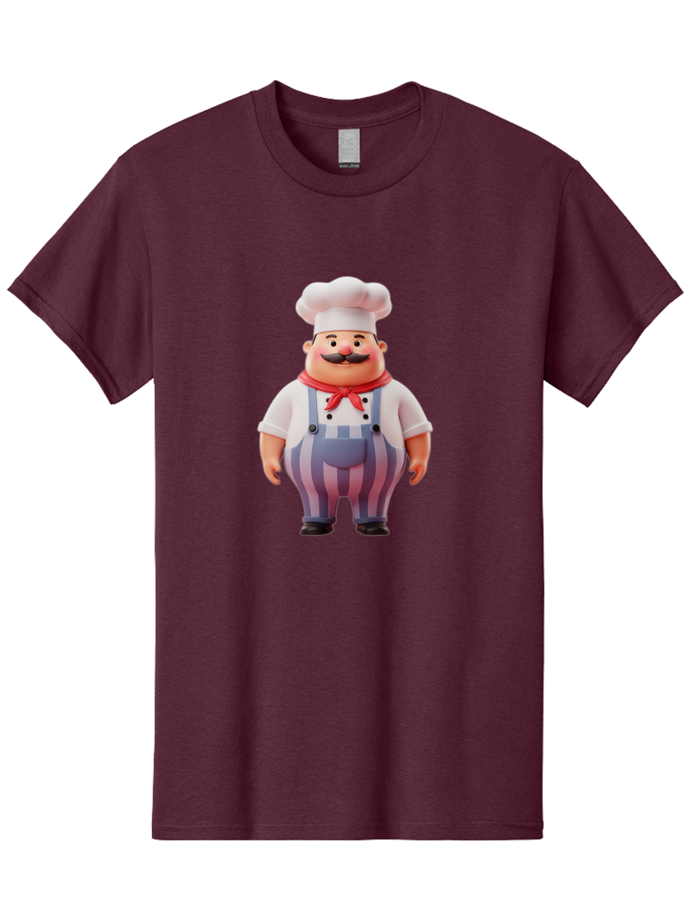 Chef-2 Men'S Graphic Tee, 100% Cotton, Comfortable Casual Summer Wear, Machine Washable, Cartoon Chef, 3D Character, Chef'S Hat, Red Bandana, Striped Overalls, Mustache, Cooking Personality, Culinary Art, Foodie Character, Cartoon Mascot, Bac805