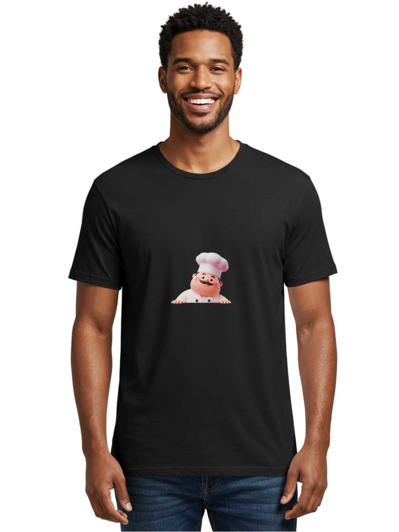 Chef-3 Men'S Graphic Tee, 100% Cotton, Comfortable Casual Summer Wear, Machine Washable, Cartoon Chef, 3D Character, White Uniform, Chef Hat, Mustache, Smiling Face, Restaurant Staff, Culinary Expert, Kitchen Staff Bac806