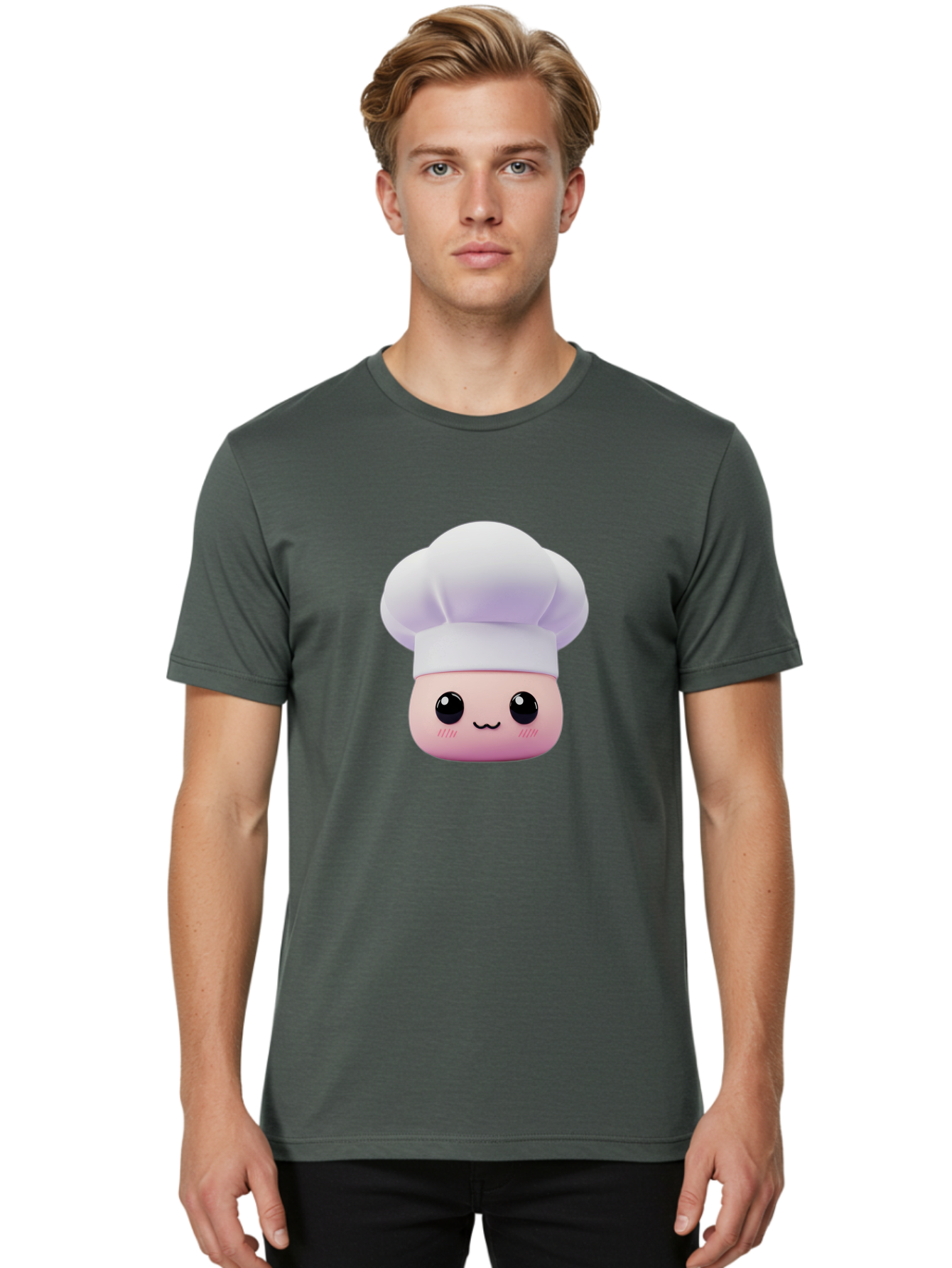 Chef-4 Men'S Graphic Tee, 100% Cotton, Comfortable Casual Summer Wear, Machine Washable, Cartoon Chef Character, Chef Hat, Cute Face, Cooking Theme, Kawaii Style, Chef Illustration, Culinary Art, Chef Mascot Bac807
