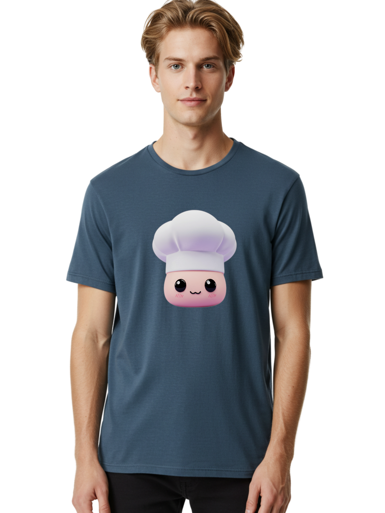 Chef-4 Men'S Graphic Tee, 100% Cotton, Comfortable Casual Summer Wear, Machine Washable, Cartoon Chef Character, Chef Hat, Cute Face, Cooking Theme, Kawaii Style, Chef Illustration, Culinary Art, Chef Mascot Bac807