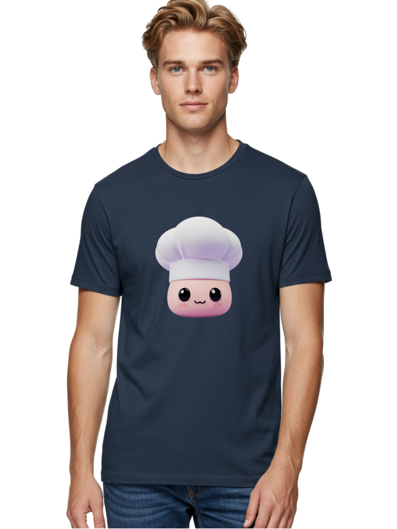 Chef-4 Men'S Graphic Tee, 100% Cotton, Comfortable Casual Summer Wear, Machine Washable, Cartoon Chef Character, Chef Hat, Cute Face, Cooking Theme, Kawaii Style, Chef Illustration, Culinary Art, Chef Mascot Bac807