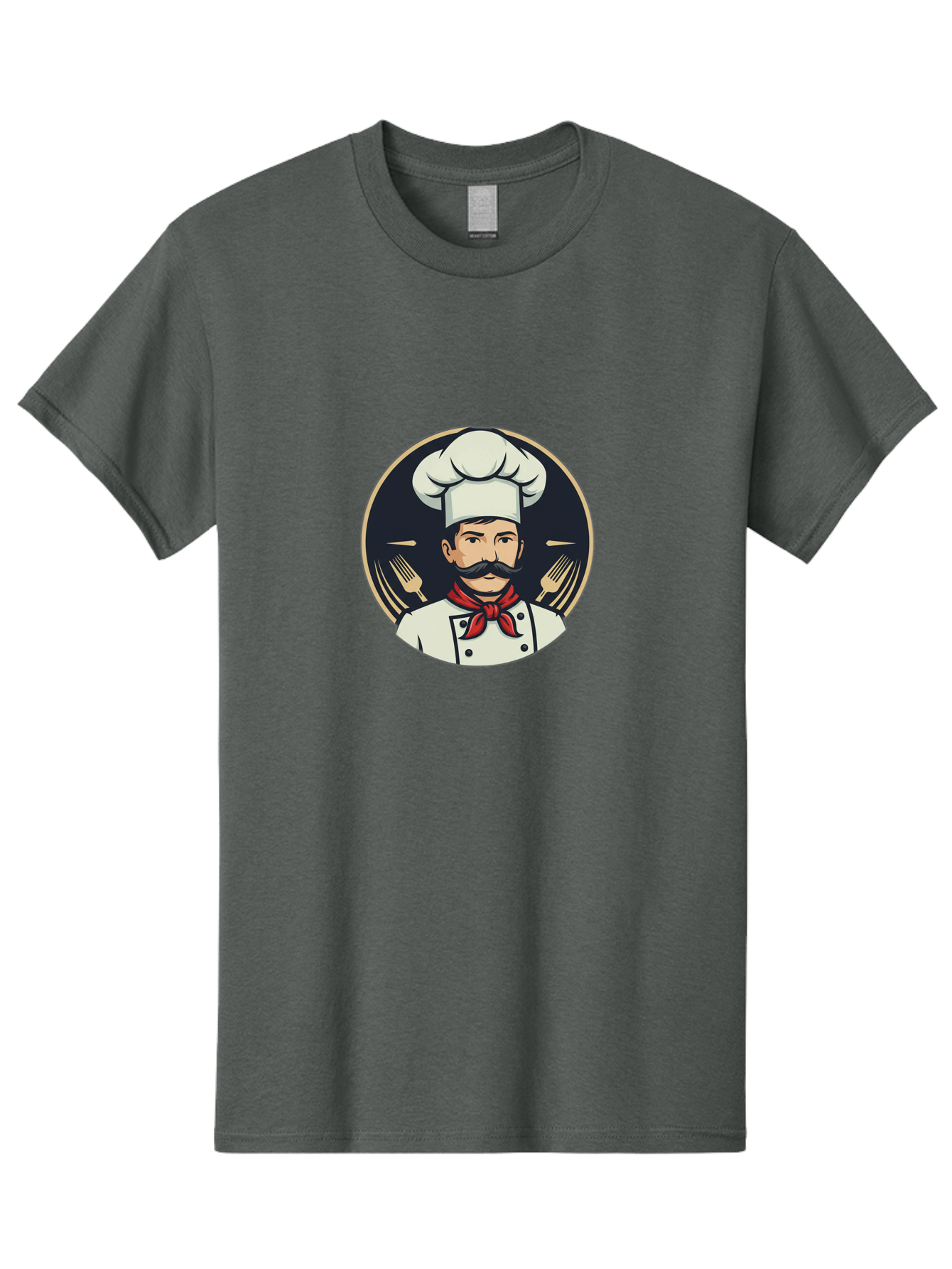 Chef-5 Men'S Graphic Tee, 100% Cotton, Comfortable Casual Summer Wear, Machine Washable, Cartoon Chef, Cooking Expert, Culinary Master, Red Neckerchief, White Hat, Black Mustache, Restaurant Icon, Chef'S Coat, Fine Dining, Utensils, Fork, Bac808