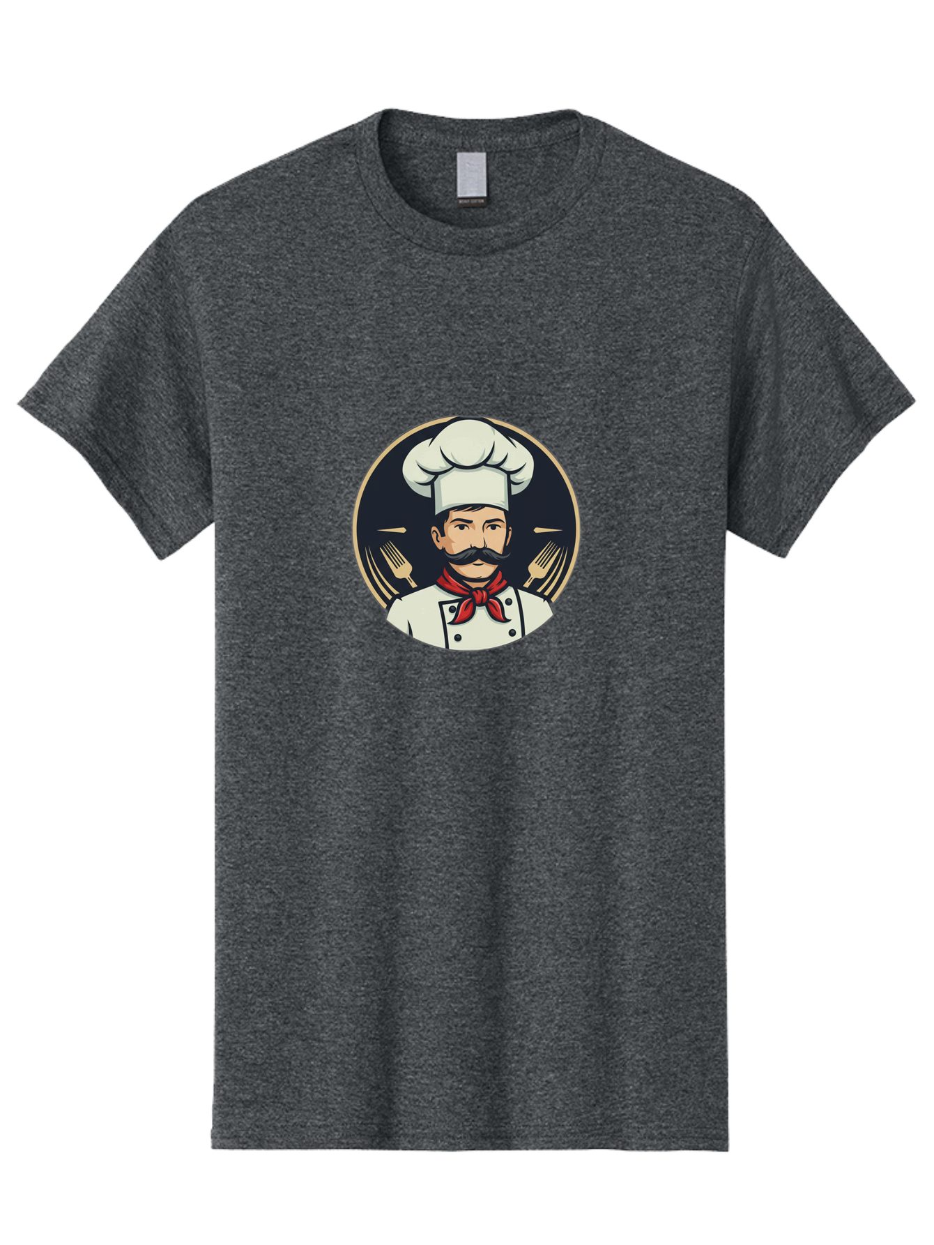 Chef-5 Men'S Graphic Tee, 100% Cotton, Comfortable Casual Summer Wear, Machine Washable, Cartoon Chef, Cooking Expert, Culinary Master, Red Neckerchief, White Hat, Black Mustache, Restaurant Icon, Chef'S Coat, Fine Dining, Utensils, Fork, Bac808