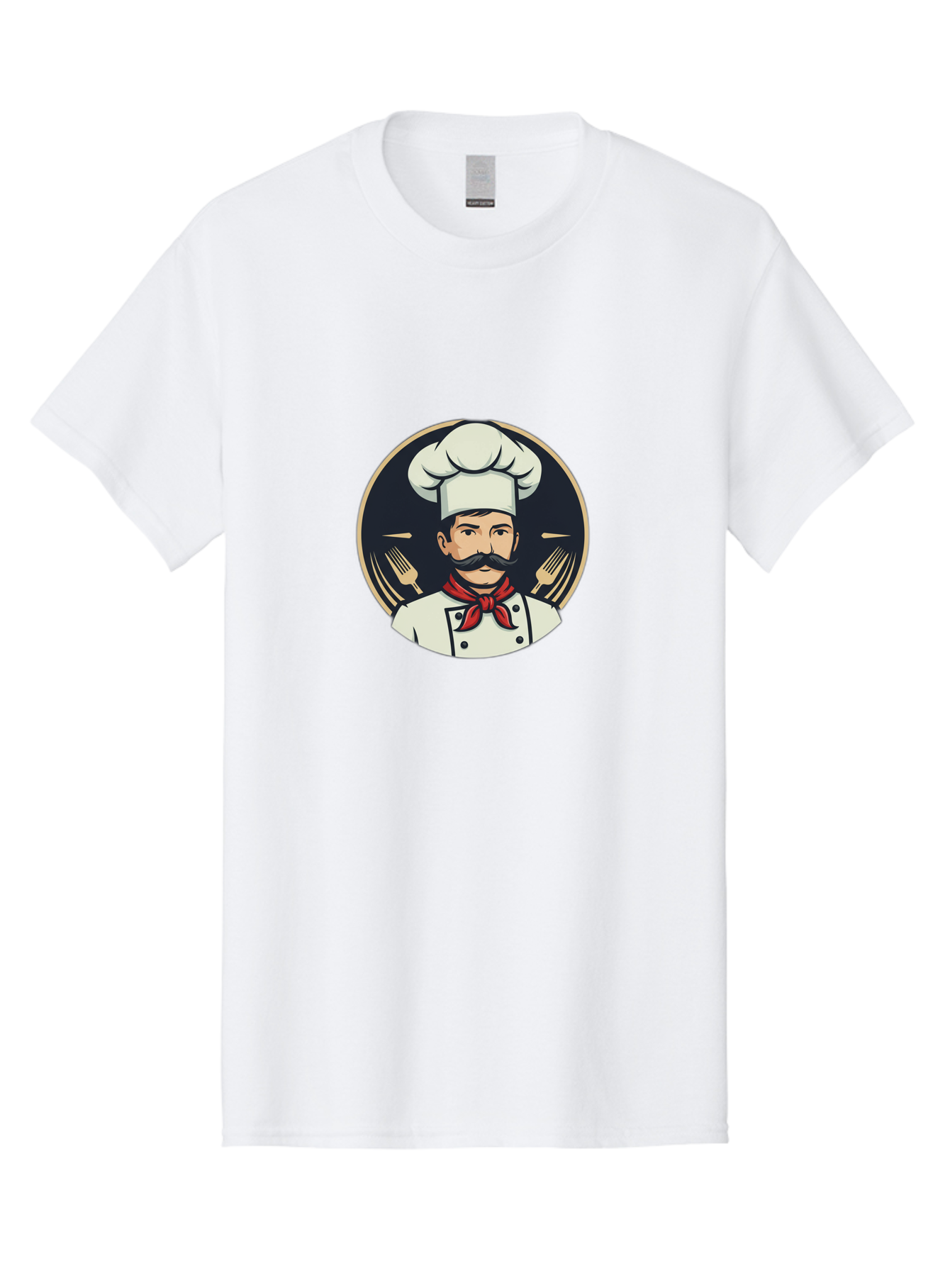 Chef-5 Men'S Graphic Tee, 100% Cotton, Comfortable Casual Summer Wear, Machine Washable, Cartoon Chef, Cooking Expert, Culinary Master, Red Neckerchief, White Hat, Black Mustache, Restaurant Icon, Chef'S Coat, Fine Dining, Utensils, Fork, Bac808
