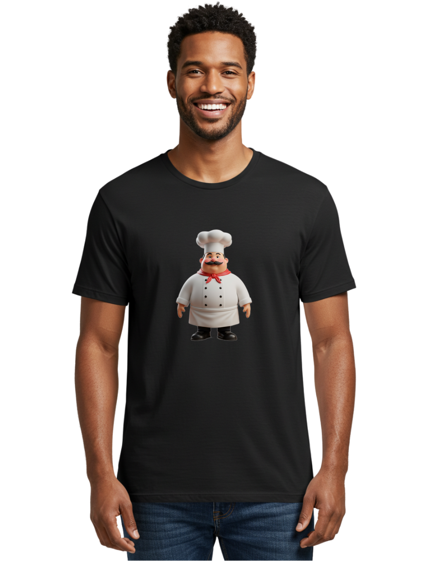 Chef-Character-1 Men'S Graphic Tee, 100% Cotton, Comfortable Casual Summer Wear, Machine Washable, 3D Cartoon Chef, Chef Character, Chef Illustration, Culinary Expert, Kitchen Staff, Cooking Professional, Chef Attire, White Coat, Bac810