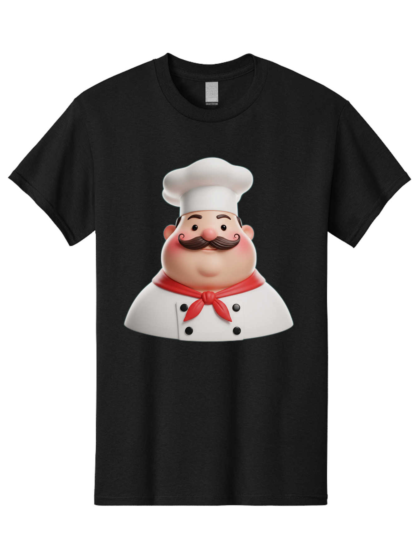 Chef-Character-2 Men'S Graphic Tee, 100% Cotton, Comfortable Casual Summer Wear, Machine Washable, Cartoon Chef, White Hat, Red Scarf, Mustache, Chef Character, Kitchen Staff, Cooking Illustration, Chef Illustration, Culinary Art, 3D Character Bac811