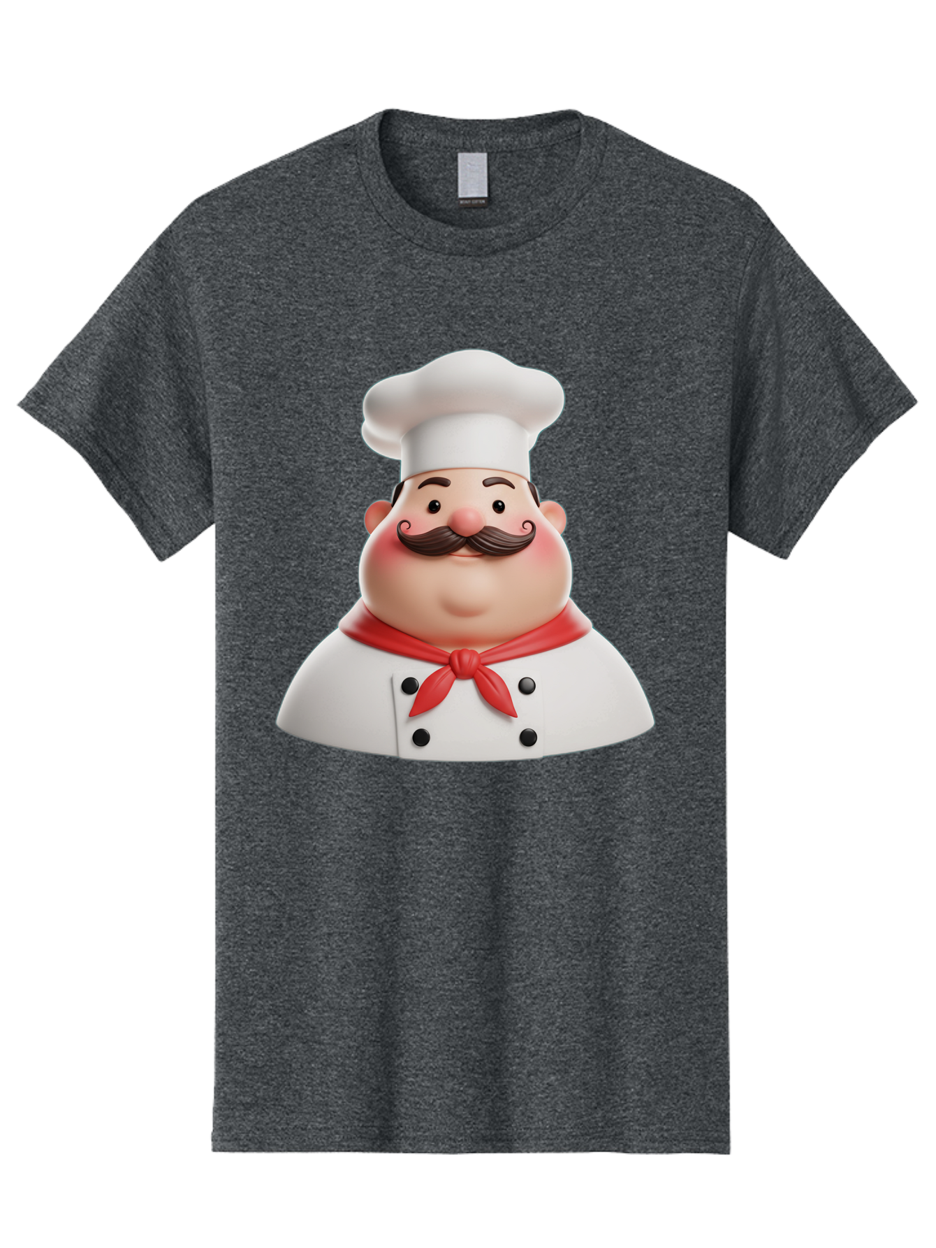 Chef-Character-2 Men'S Graphic Tee, 100% Cotton, Comfortable Casual Summer Wear, Machine Washable, Cartoon Chef, White Hat, Red Scarf, Mustache, Chef Character, Kitchen Staff, Cooking Illustration, Chef Illustration, Culinary Art, 3D Character Bac811