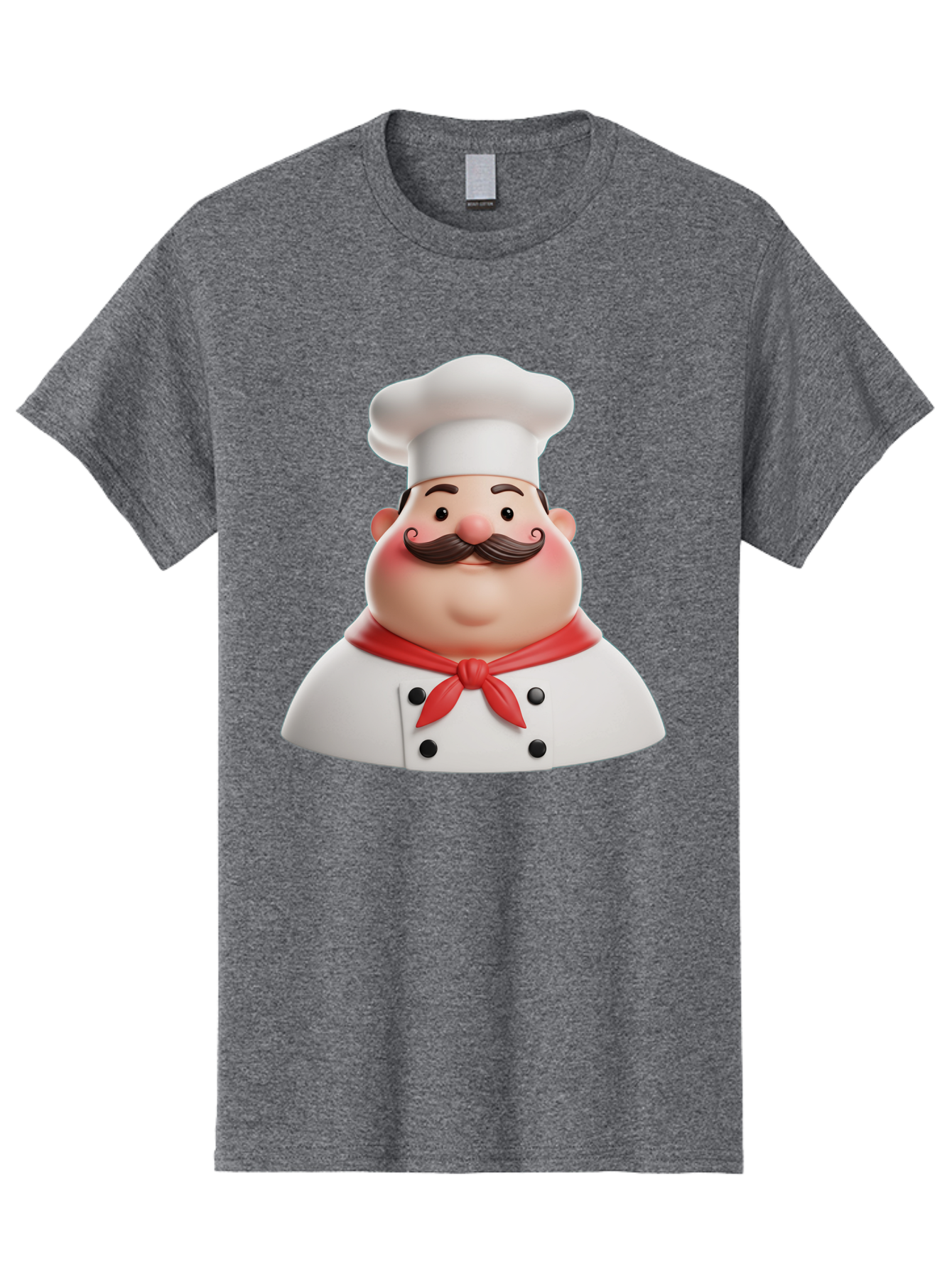 Chef-Character-2 Men'S Graphic Tee, 100% Cotton, Comfortable Casual Summer Wear, Machine Washable, Cartoon Chef, White Hat, Red Scarf, Mustache, Chef Character, Kitchen Staff, Cooking Illustration, Chef Illustration, Culinary Art, 3D Character Bac811