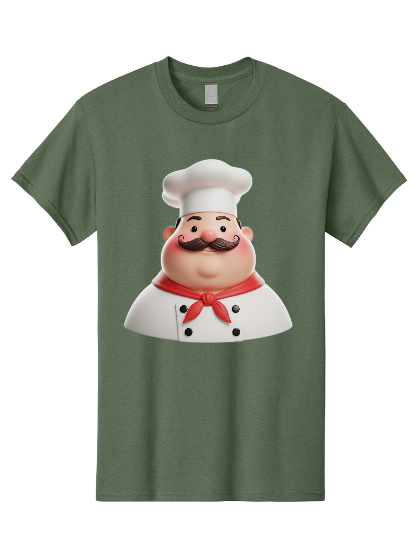 Chef-Character-2 Men'S Graphic Tee, 100% Cotton, Comfortable Casual Summer Wear, Machine Washable, Cartoon Chef, White Hat, Red Scarf, Mustache, Chef Character, Kitchen Staff, Cooking Illustration, Chef Illustration, Culinary Art, 3D Character Bac811