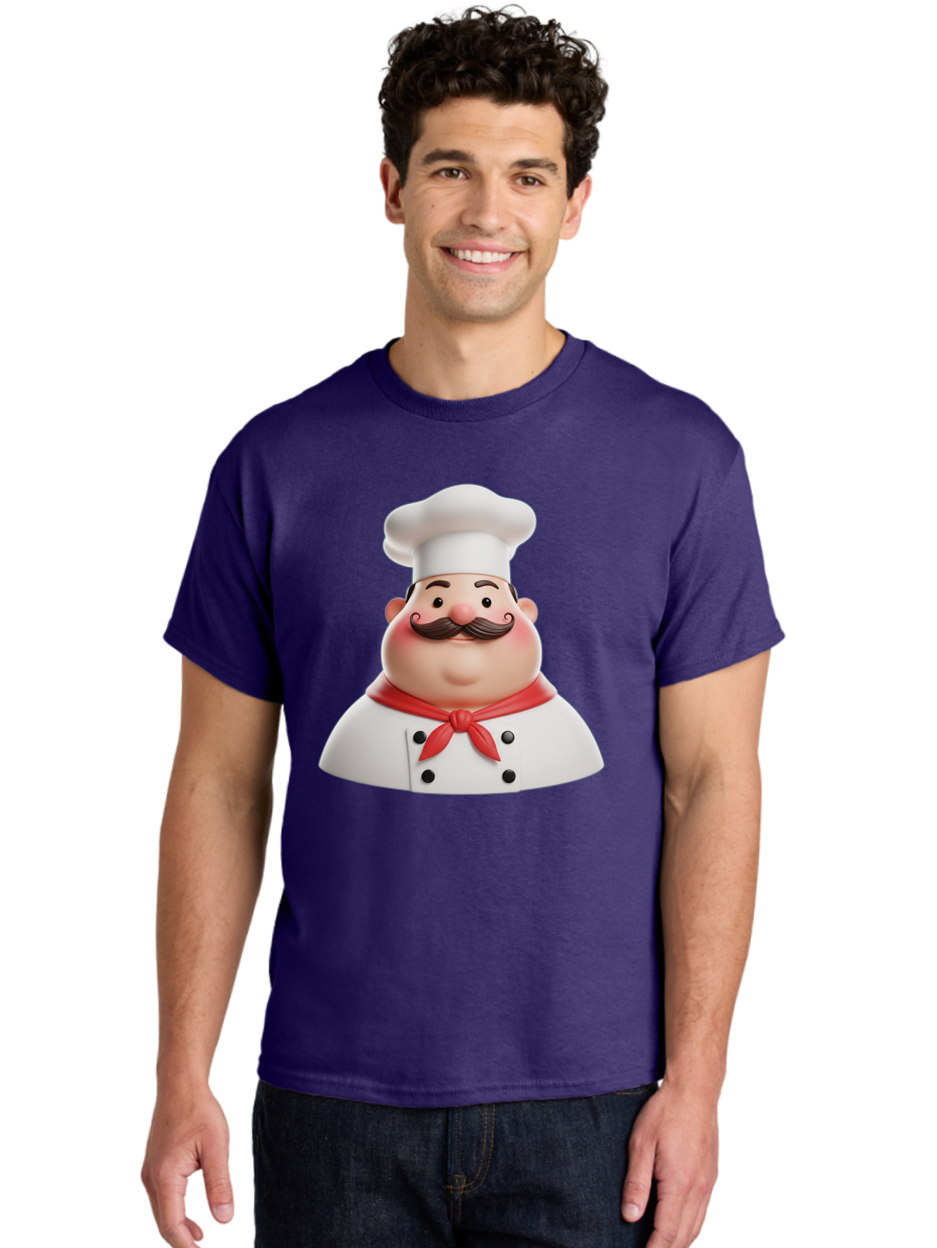 Chef-Character-2 Men'S Graphic Tee, 100% Cotton, Comfortable Casual Summer Wear, Machine Washable, Cartoon Chef, White Hat, Red Scarf, Mustache, Chef Character, Kitchen Staff, Cooking Illustration, Chef Illustration, Culinary Art, 3D Character Bac811