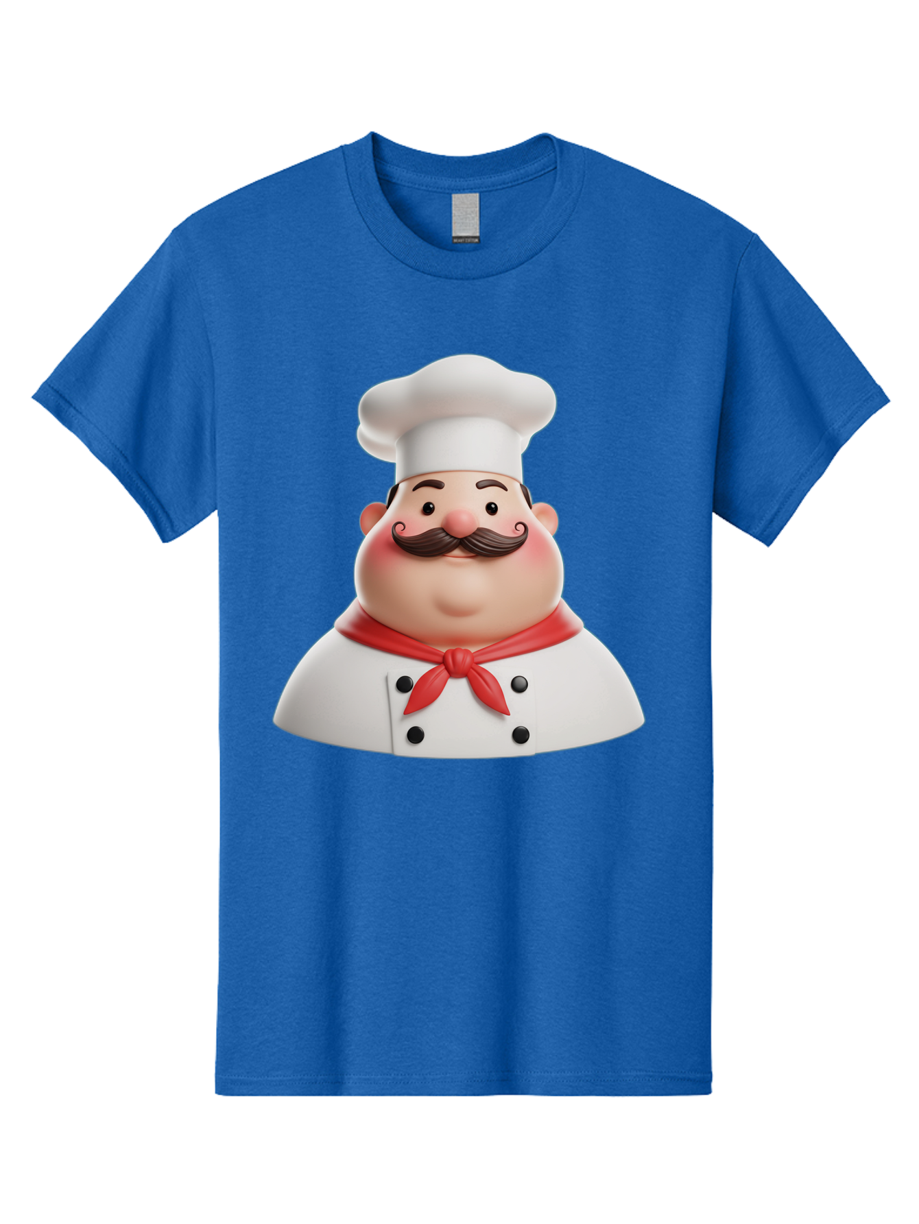 Chef-Character-2 Men'S Graphic Tee, 100% Cotton, Comfortable Casual Summer Wear, Machine Washable, Cartoon Chef, White Hat, Red Scarf, Mustache, Chef Character, Kitchen Staff, Cooking Illustration, Chef Illustration, Culinary Art, 3D Character Bac811
