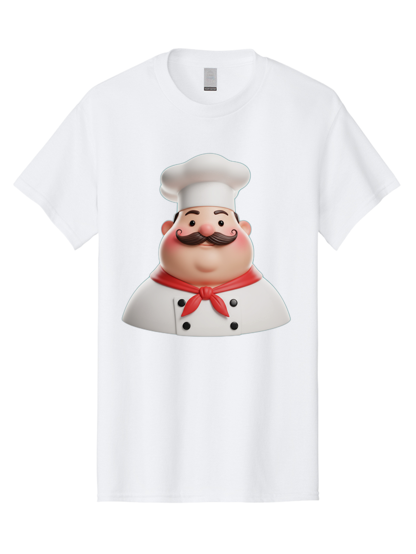 Chef-Character-2 Men'S Graphic Tee, 100% Cotton, Comfortable Casual Summer Wear, Machine Washable, Cartoon Chef, White Hat, Red Scarf, Mustache, Chef Character, Kitchen Staff, Cooking Illustration, Chef Illustration, Culinary Art, 3D Character Bac811