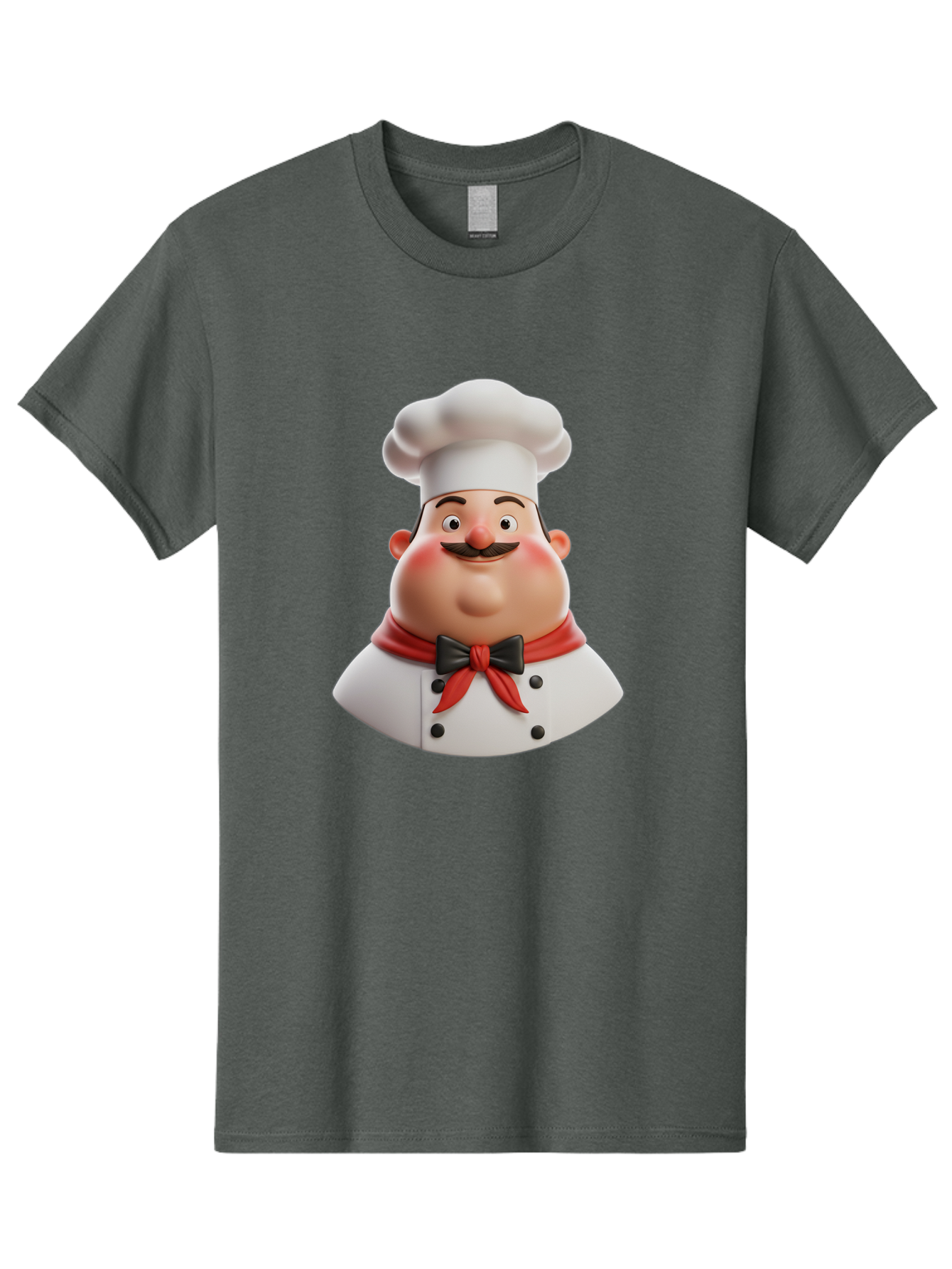 Chef-Character-3 Men'S Graphic Tee, 100% Cotton, Comfortable Casual Summer Wear, Machine Washable, Cartoon Chef, 3D Character, Chef Hat, Chef Coat, Red Scarf, Black Bow Tie, Mustache, Cooking, Culinary, Chef Illustration, Kitchen Character Bac812
