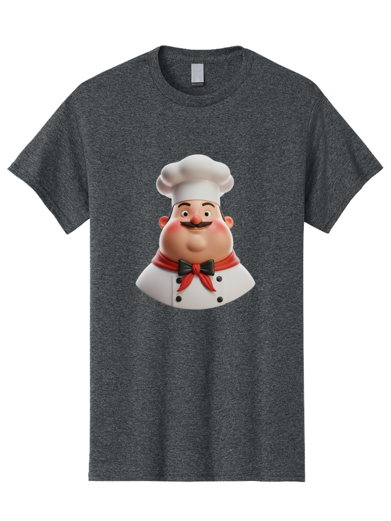 Chef-Character-3 Men'S Graphic Tee, 100% Cotton, Comfortable Casual Summer Wear, Machine Washable, Cartoon Chef, 3D Character, Chef Hat, Chef Coat, Red Scarf, Black Bow Tie, Mustache, Cooking, Culinary, Chef Illustration, Kitchen Character Bac812