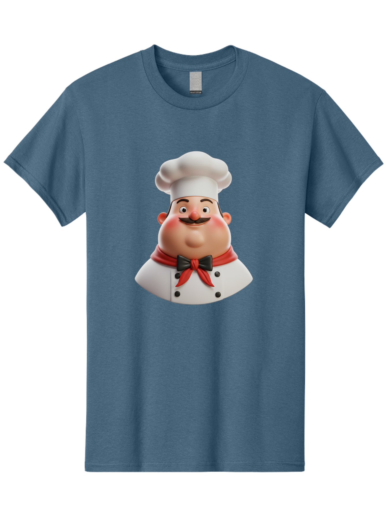 Chef-Character-3 Men'S Graphic Tee, 100% Cotton, Comfortable Casual Summer Wear, Machine Washable, Cartoon Chef, 3D Character, Chef Hat, Chef Coat, Red Scarf, Black Bow Tie, Mustache, Cooking, Culinary, Chef Illustration, Kitchen Character Bac812