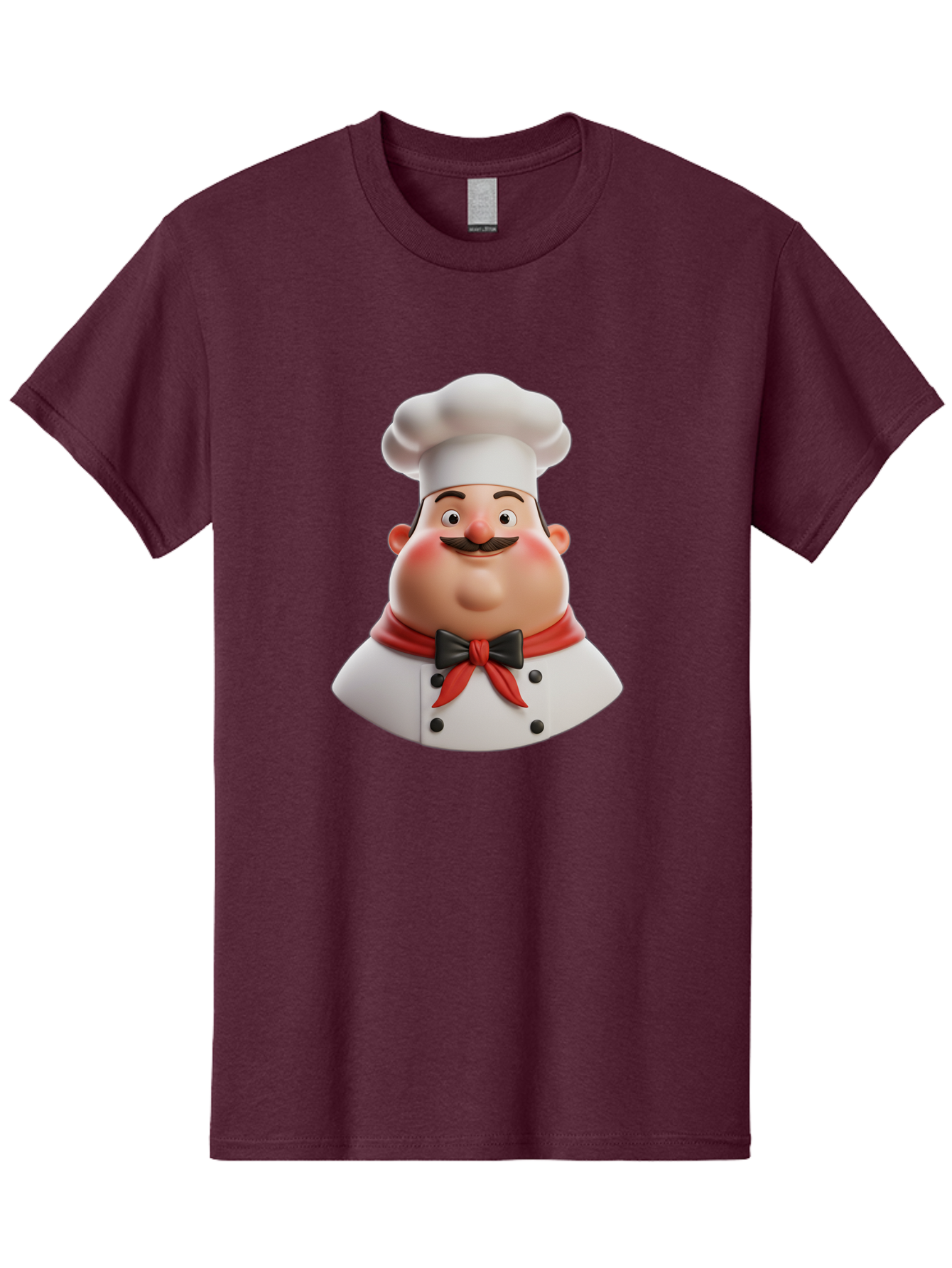 Chef-Character-3 Men'S Graphic Tee, 100% Cotton, Comfortable Casual Summer Wear, Machine Washable, Cartoon Chef, 3D Character, Chef Hat, Chef Coat, Red Scarf, Black Bow Tie, Mustache, Cooking, Culinary, Chef Illustration, Kitchen Character Bac812