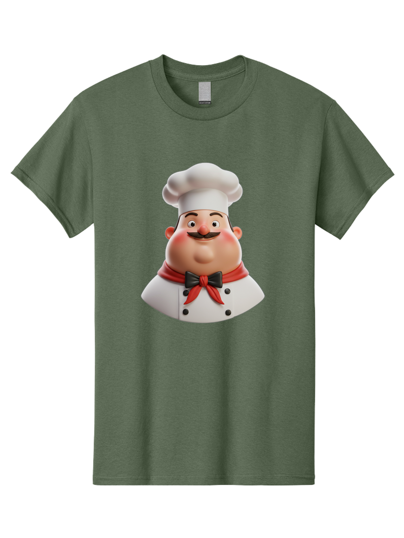 Chef-Character-3 Men'S Graphic Tee, 100% Cotton, Comfortable Casual Summer Wear, Machine Washable, Cartoon Chef, 3D Character, Chef Hat, Chef Coat, Red Scarf, Black Bow Tie, Mustache, Cooking, Culinary, Chef Illustration, Kitchen Character Bac812