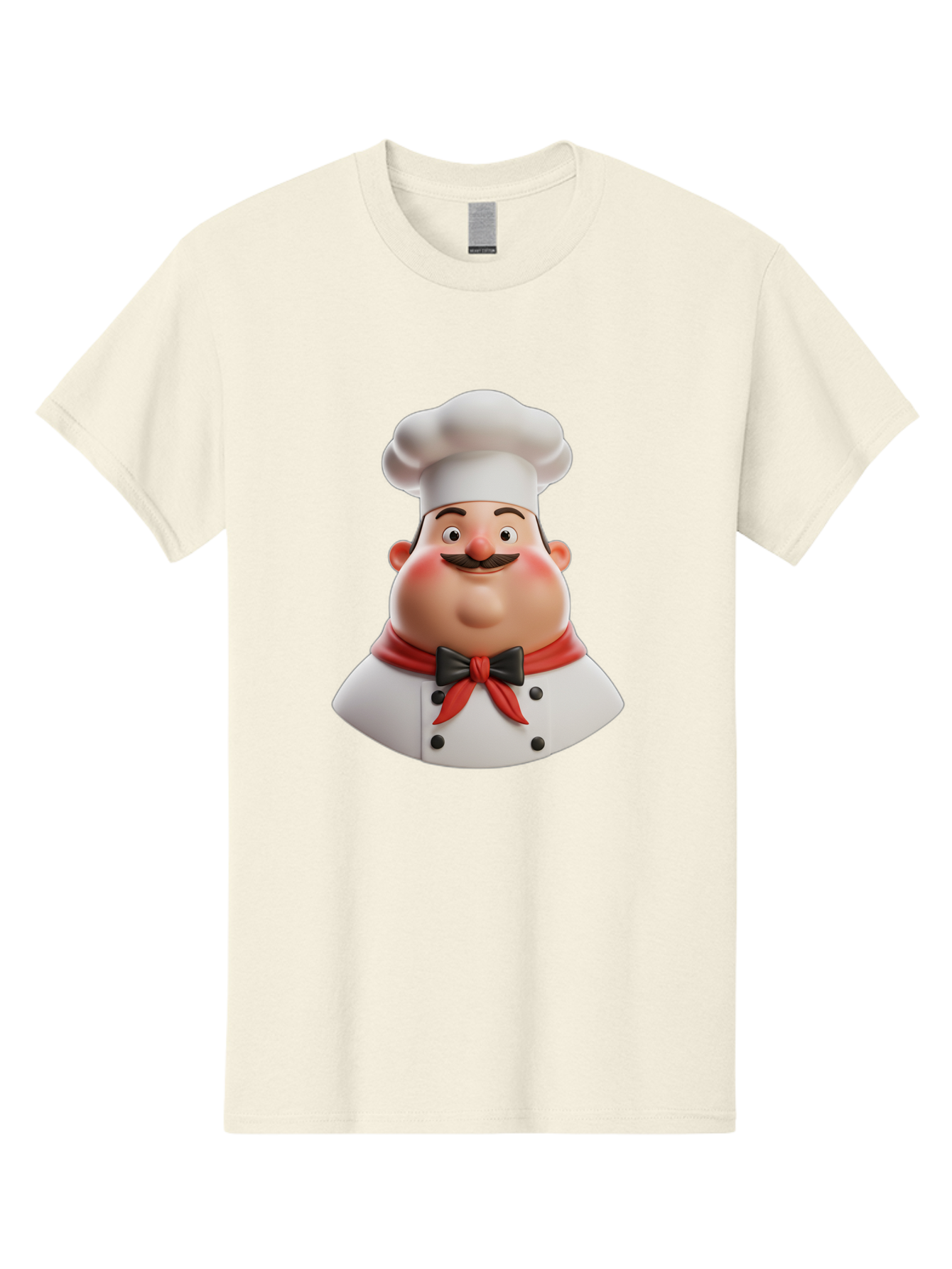Chef-Character-3 Men'S Graphic Tee, 100% Cotton, Comfortable Casual Summer Wear, Machine Washable, Cartoon Chef, 3D Character, Chef Hat, Chef Coat, Red Scarf, Black Bow Tie, Mustache, Cooking, Culinary, Chef Illustration, Kitchen Character Bac812