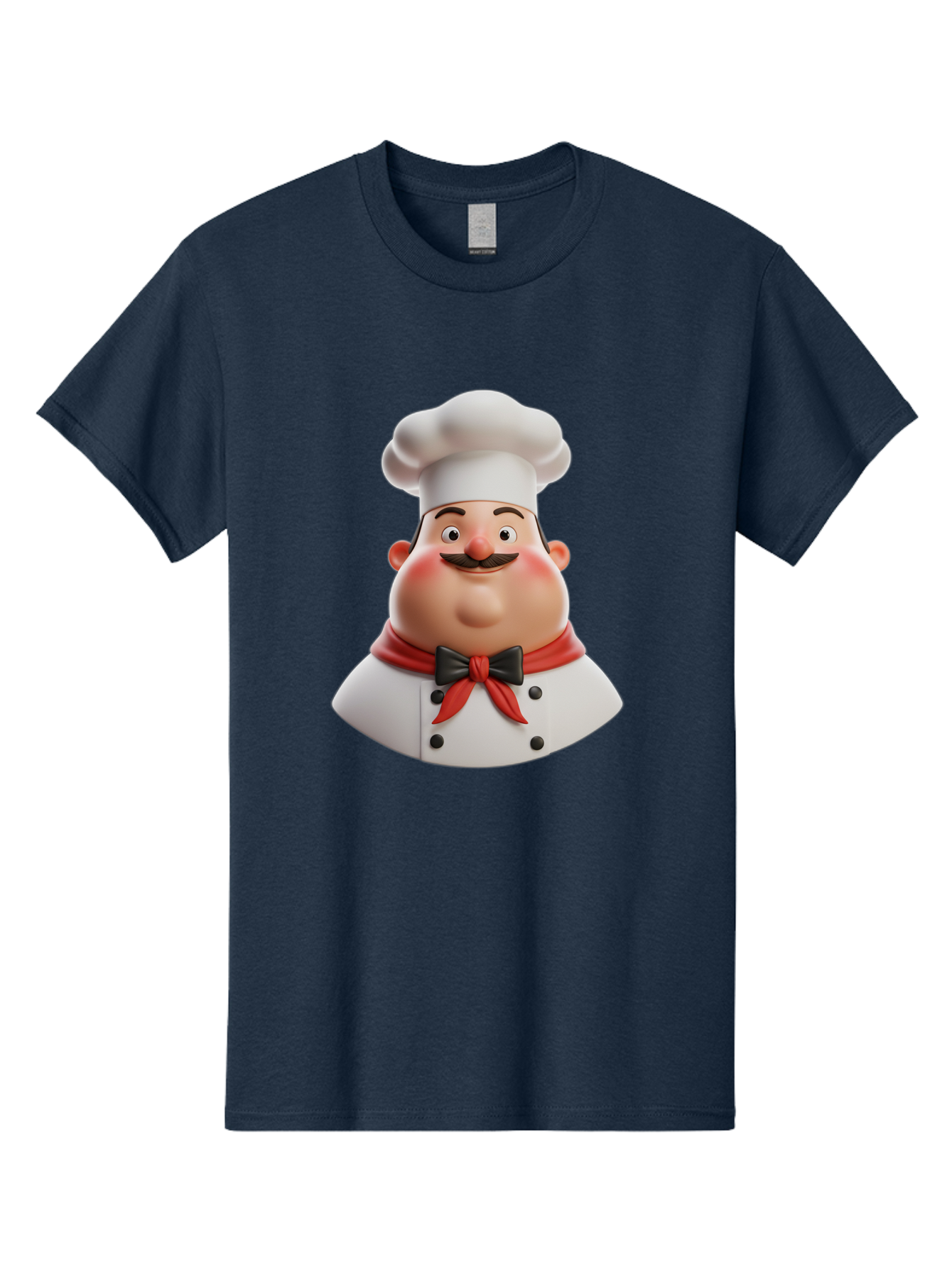 Chef-Character-3 Men'S Graphic Tee, 100% Cotton, Comfortable Casual Summer Wear, Machine Washable, Cartoon Chef, 3D Character, Chef Hat, Chef Coat, Red Scarf, Black Bow Tie, Mustache, Cooking, Culinary, Chef Illustration, Kitchen Character Bac812