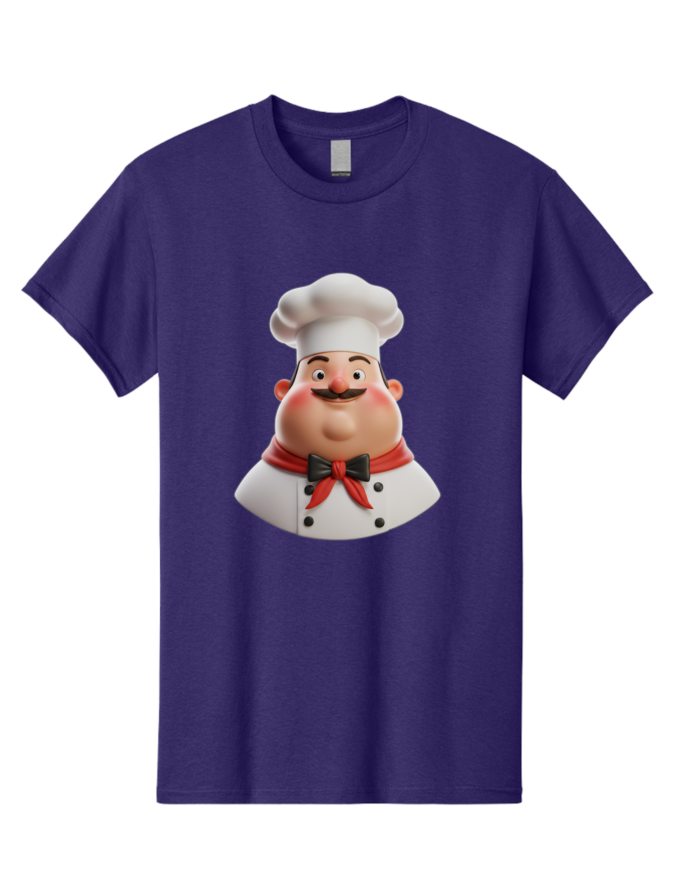 Chef-Character-3 Men'S Graphic Tee, 100% Cotton, Comfortable Casual Summer Wear, Machine Washable, Cartoon Chef, 3D Character, Chef Hat, Chef Coat, Red Scarf, Black Bow Tie, Mustache, Cooking, Culinary, Chef Illustration, Kitchen Character Bac812