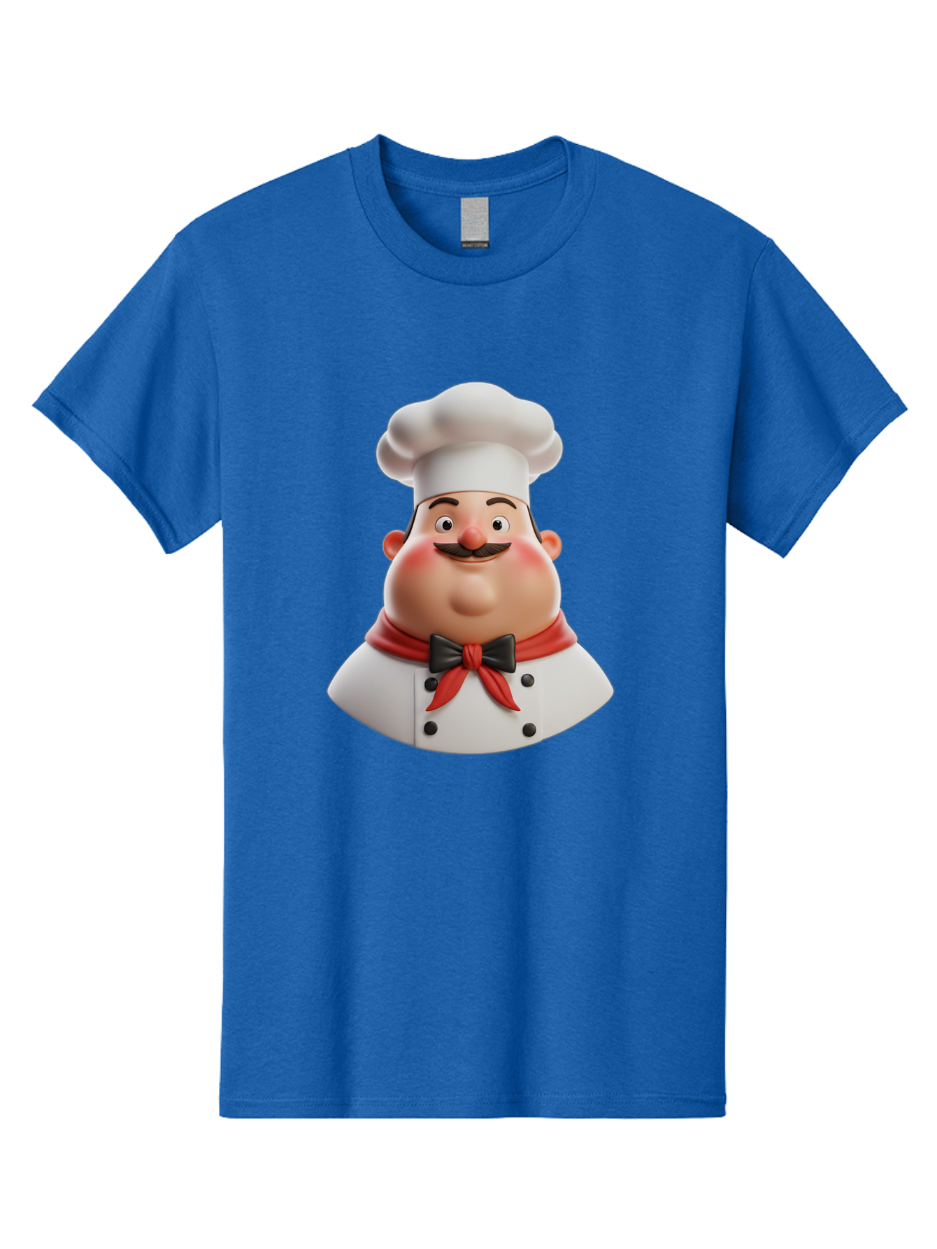 Chef-Character-3 Men'S Graphic Tee, 100% Cotton, Comfortable Casual Summer Wear, Machine Washable, Cartoon Chef, 3D Character, Chef Hat, Chef Coat, Red Scarf, Black Bow Tie, Mustache, Cooking, Culinary, Chef Illustration, Kitchen Character Bac812