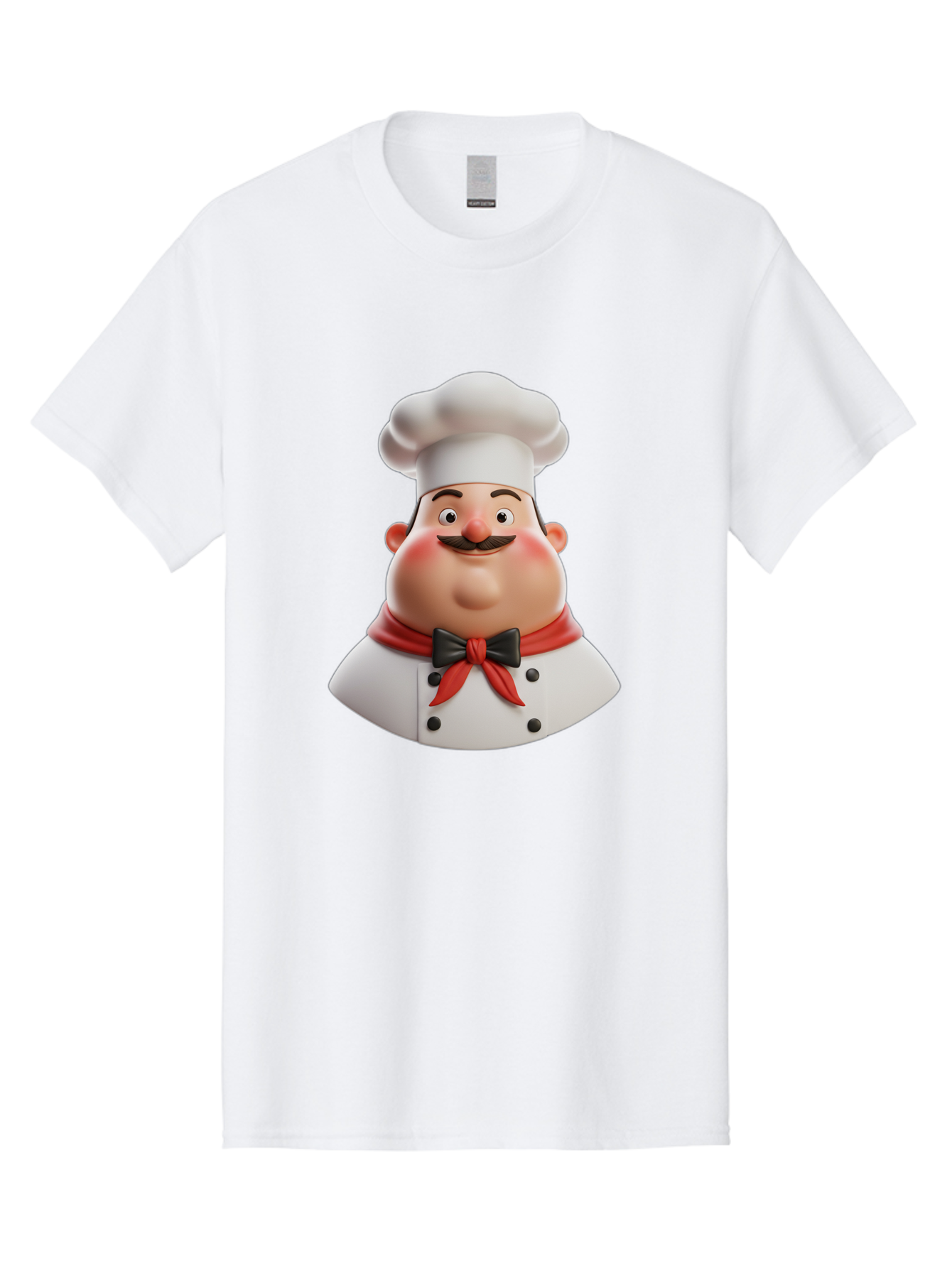 Chef-Character-3 Men'S Graphic Tee, 100% Cotton, Comfortable Casual Summer Wear, Machine Washable, Cartoon Chef, 3D Character, Chef Hat, Chef Coat, Red Scarf, Black Bow Tie, Mustache, Cooking, Culinary, Chef Illustration, Kitchen Character Bac812