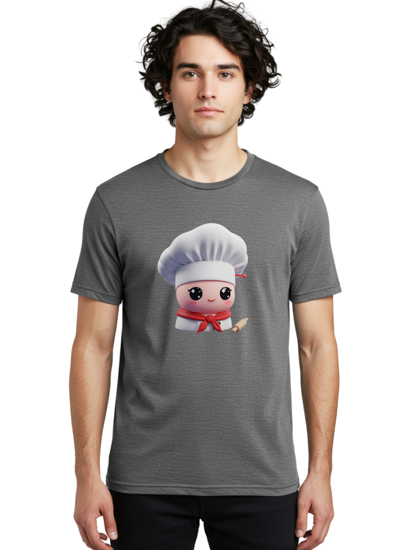 Chef-Character-4 Men'S Graphic Tee, 100% Cotton, Comfortable Casual Summer Wear, Machine Washable, Cartoon Chef Character, Cute Chef Illustration, Chef Hat, Red Scarf, White Uniform, Cooking Utensils, Kitchen Theme, Adorable Chef, Pastry Chef, Bac813