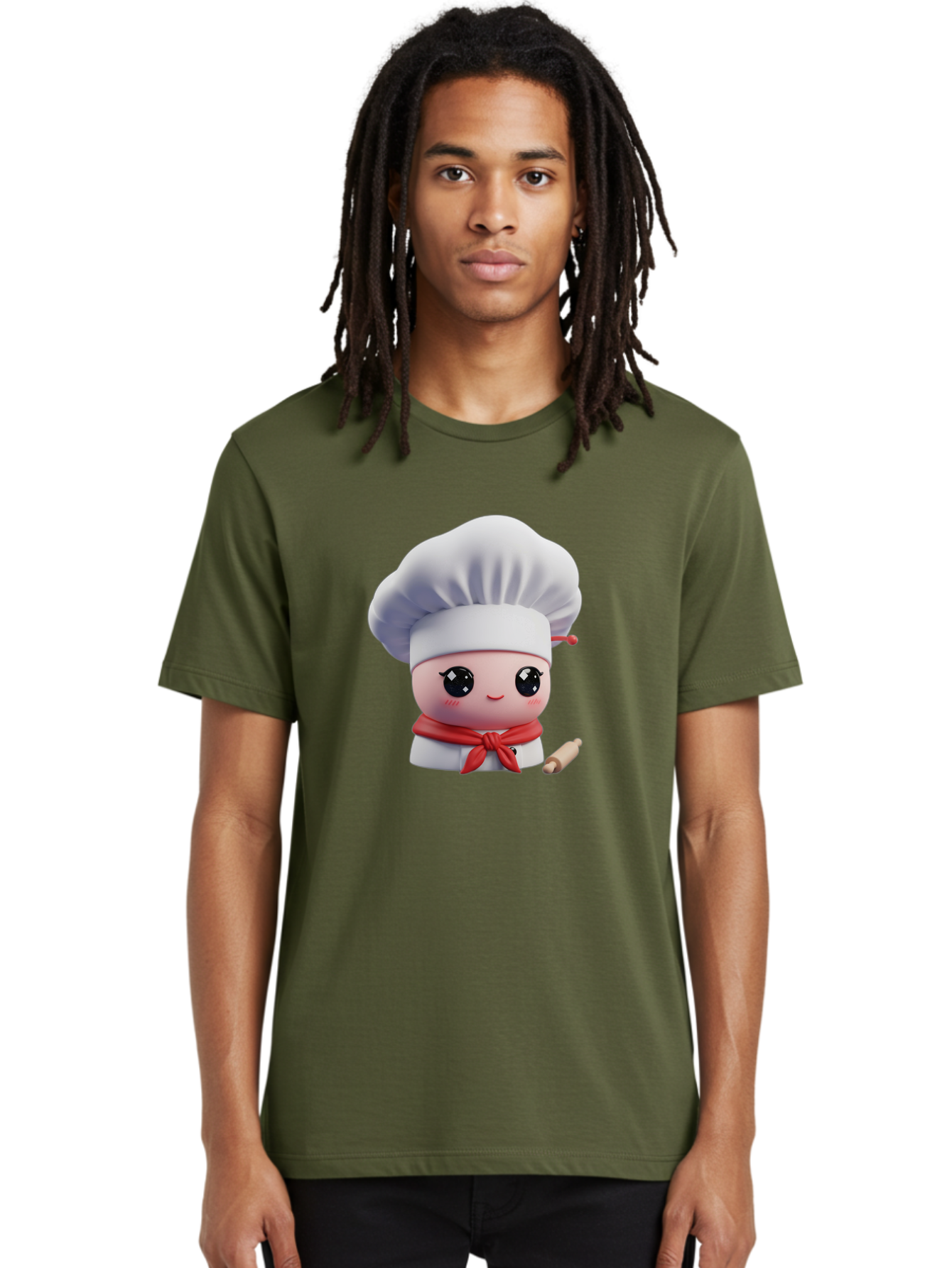 Chef-Character-4 Men'S Graphic Tee, 100% Cotton, Comfortable Casual Summer Wear, Machine Washable, Cartoon Chef Character, Cute Chef Illustration, Chef Hat, Red Scarf, White Uniform, Cooking Utensils, Kitchen Theme, Adorable Chef, Pastry Chef, Bac813