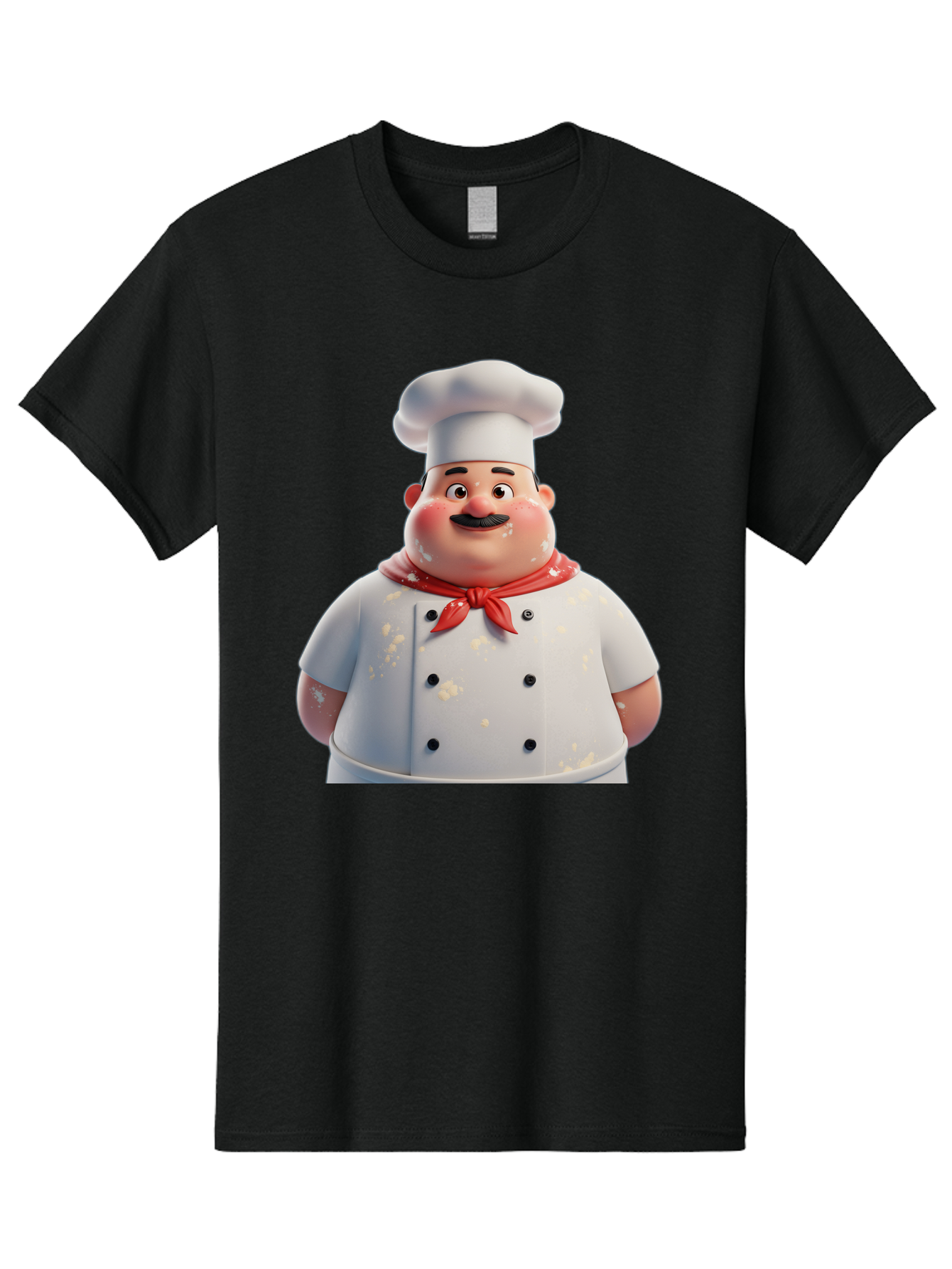 Chef-Character Men'S Graphic Tee, 100% Cotton, Comfortable Casual Summer Wear, Machine Washable, Cartoon Chef, White Chef Hat, Red Neckerchief, Mustache, Chef Coat, Cooking, Culinary Arts, Kitchen Staff, Food Preparation, 3D Character, Bac814